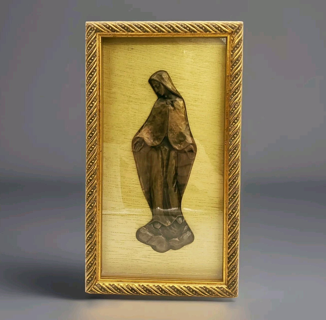 Vtg Antique Solid Bronze Virgin Mary Madonna Wall Plaque Icon