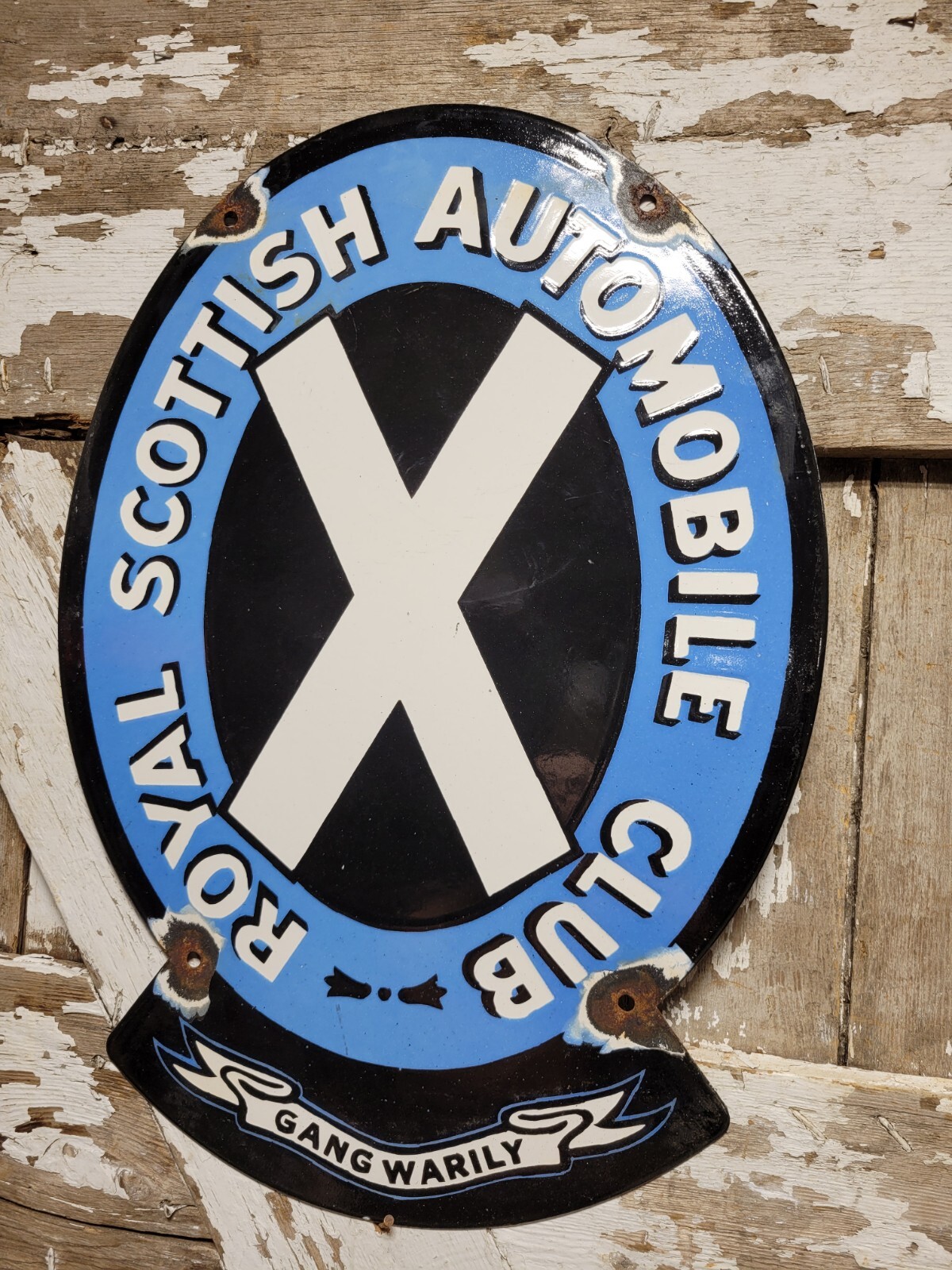 VINTAGE ROYAL SCOTTISH AUTOMOBILE CLUB PORCELAIN SIGN OLD SCOTLAND CAR MEMBER