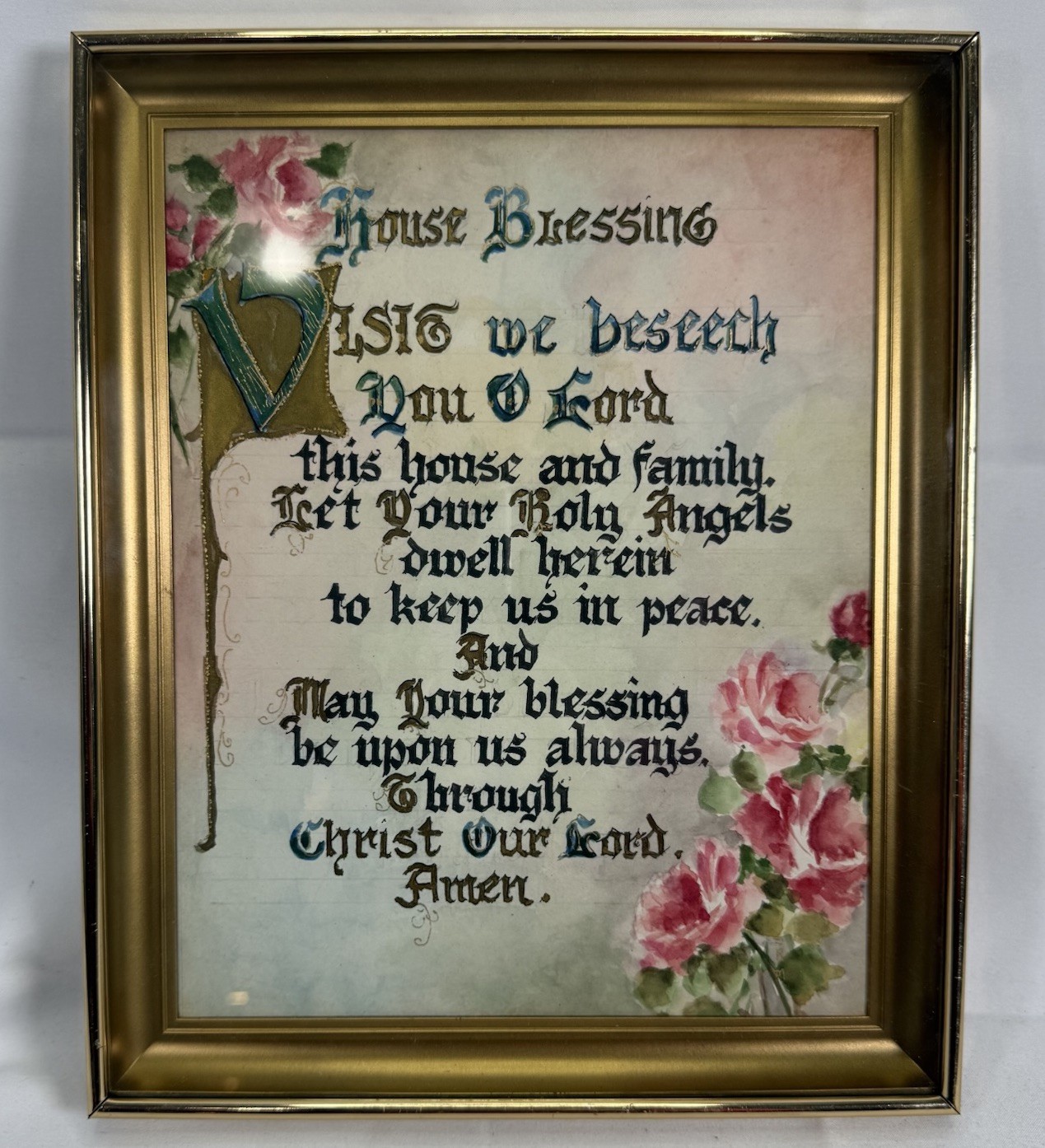 Vintage House Blessing Framed Picture Religious Prayer Jesus Home Decor 9x11