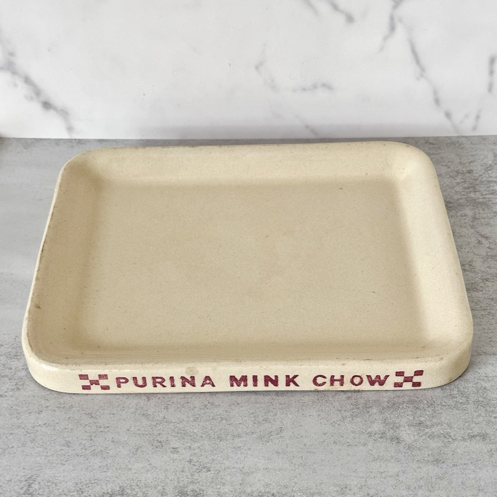Purina Mink Chow Stoneware Tray | Vintage Ralston Purina Advertising Farm USA