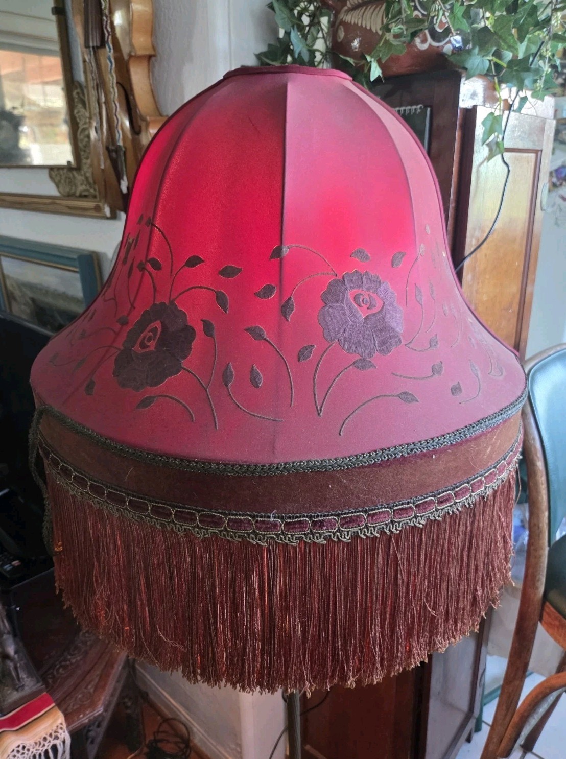Antique Original  Victorian  Silk Lamp Shade, With fringes- Handmade 