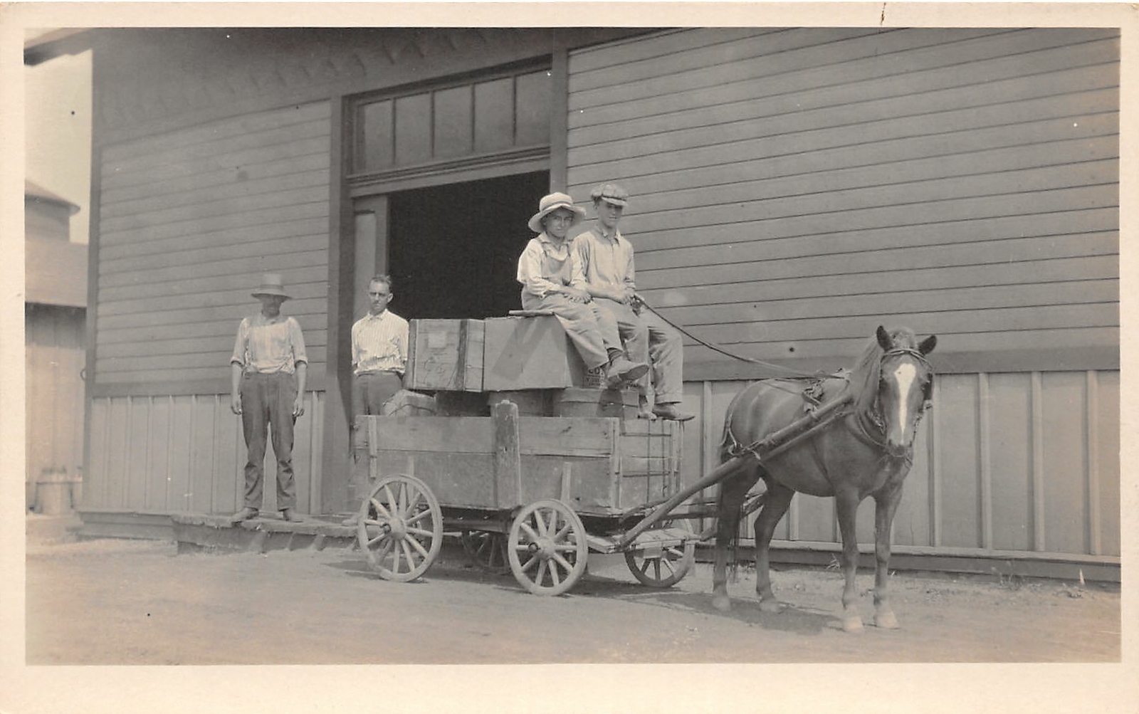 G95/ Ravenna Ohio RPPC Postcard c1910 Pony-Drawn Wagon Kids