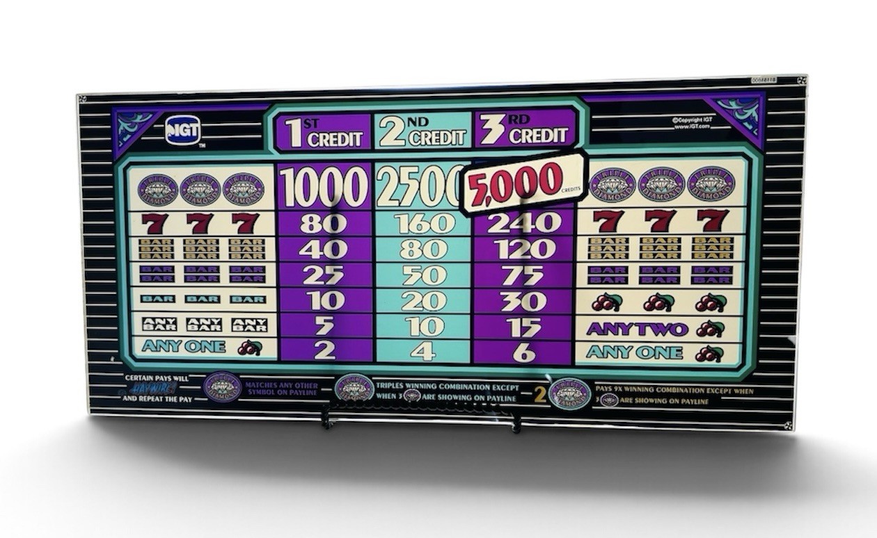 IGT Triple Diamond Slot Machine Authentic Paytable Top Glass Panel