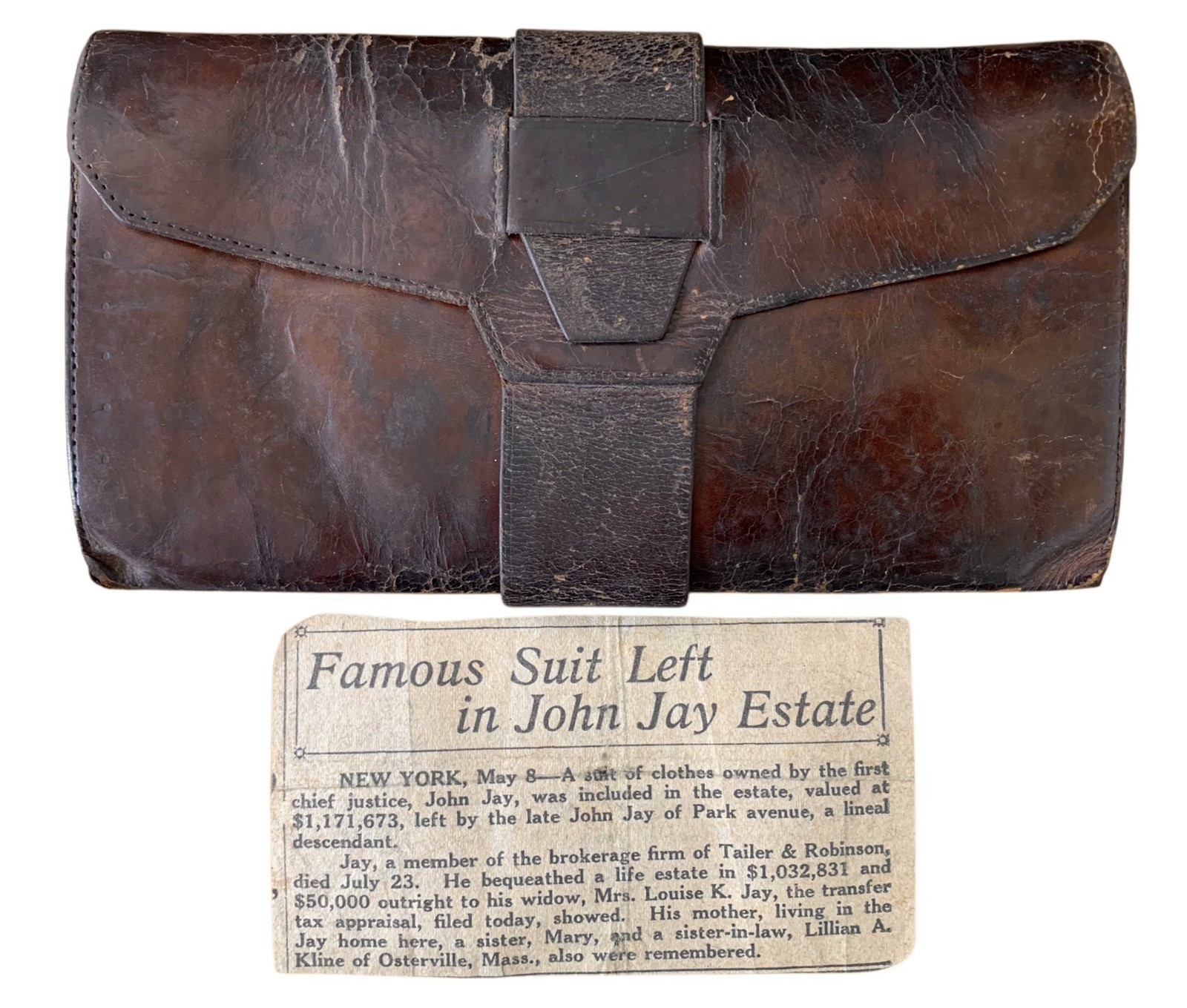 Antique 19th Century Folding Leather Wallet Billfold Men’s Pocketbook Jay Family