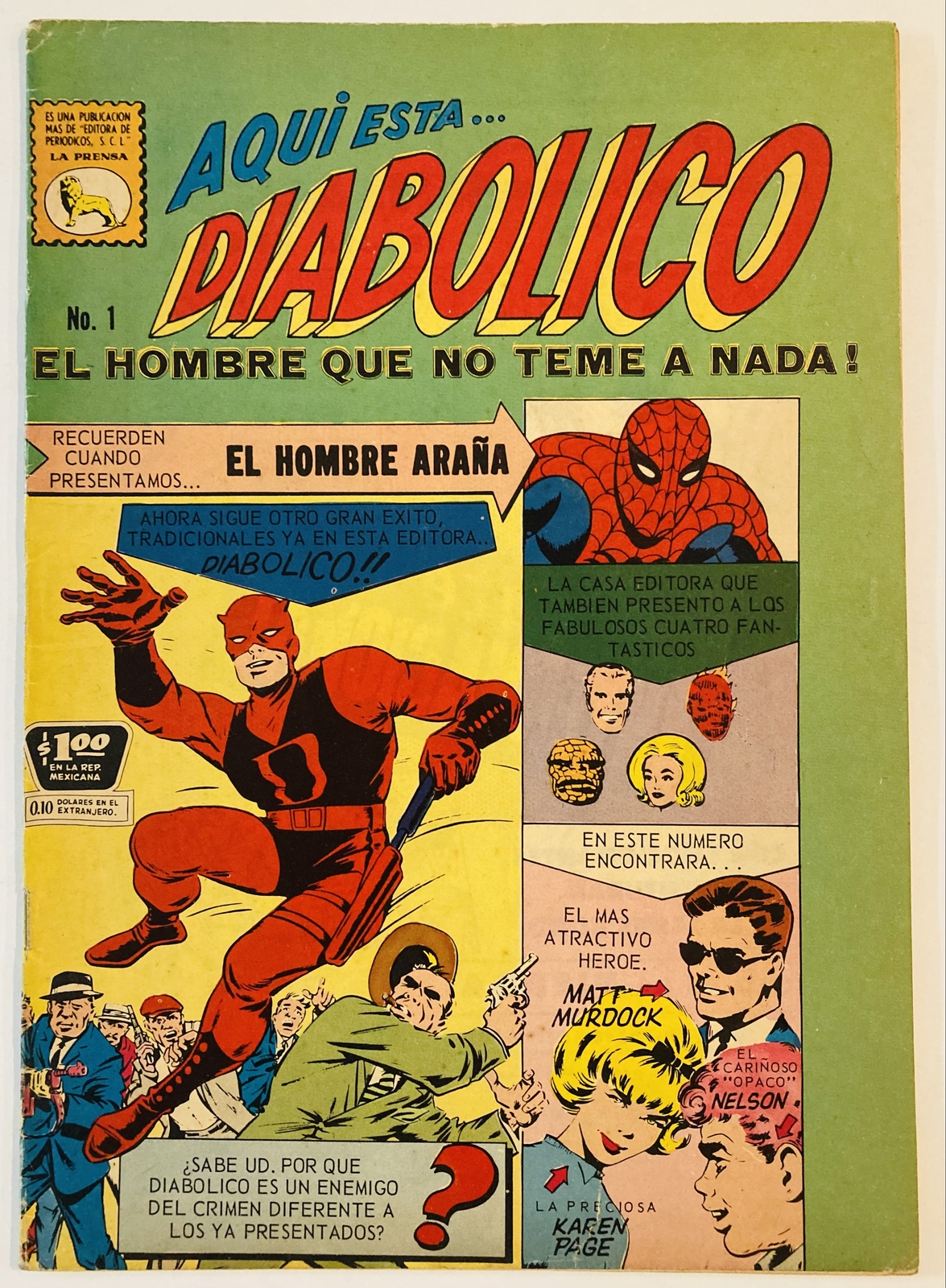 Daredevil #1 1964 Diabolica #1 1966 La Prensa Red Costume Variant 1st Ed FN- 5.5