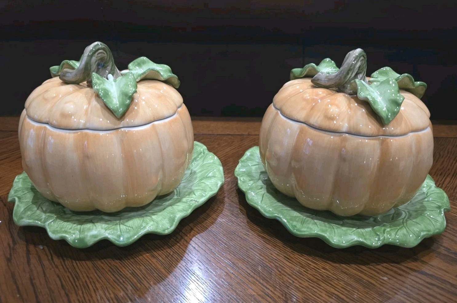2 Vtg Fitz & Floyd Vegetable Garden Fruits Veggies Pumpkin Bowls Lid Underplate 