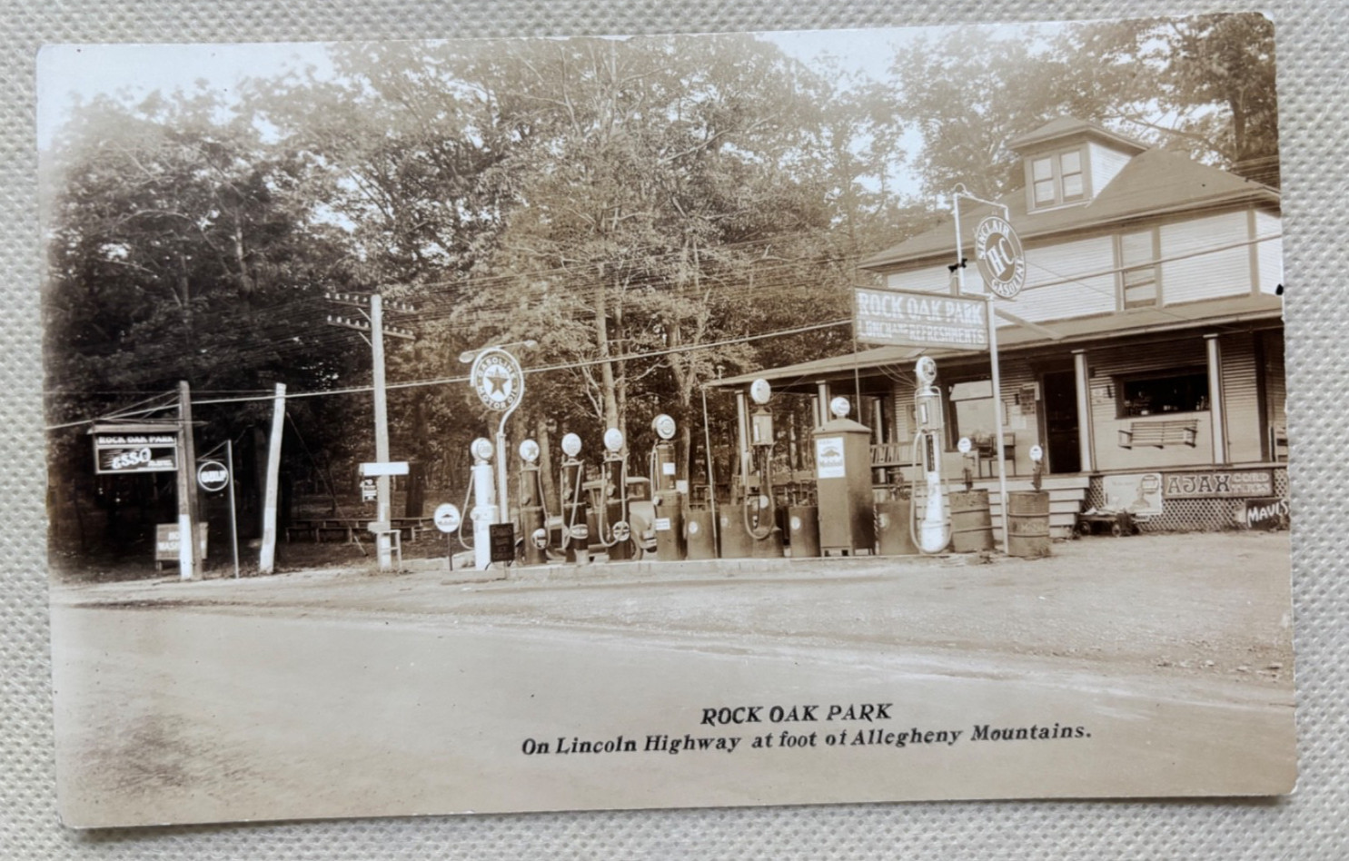 Schellsburg PA RPPC Rock Oak Park Gas Station Vintage Postcard Lincoln Highway