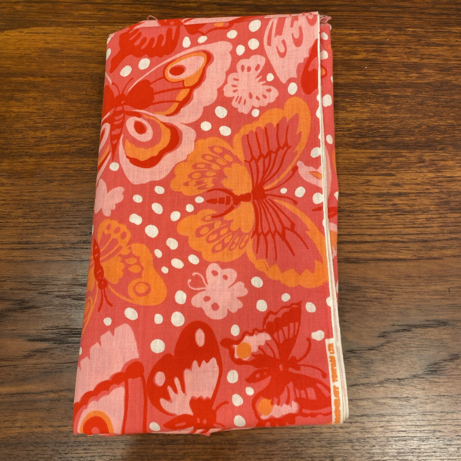 Vintage 70s cotton Fabric bright Pink & orange butterflies 44\