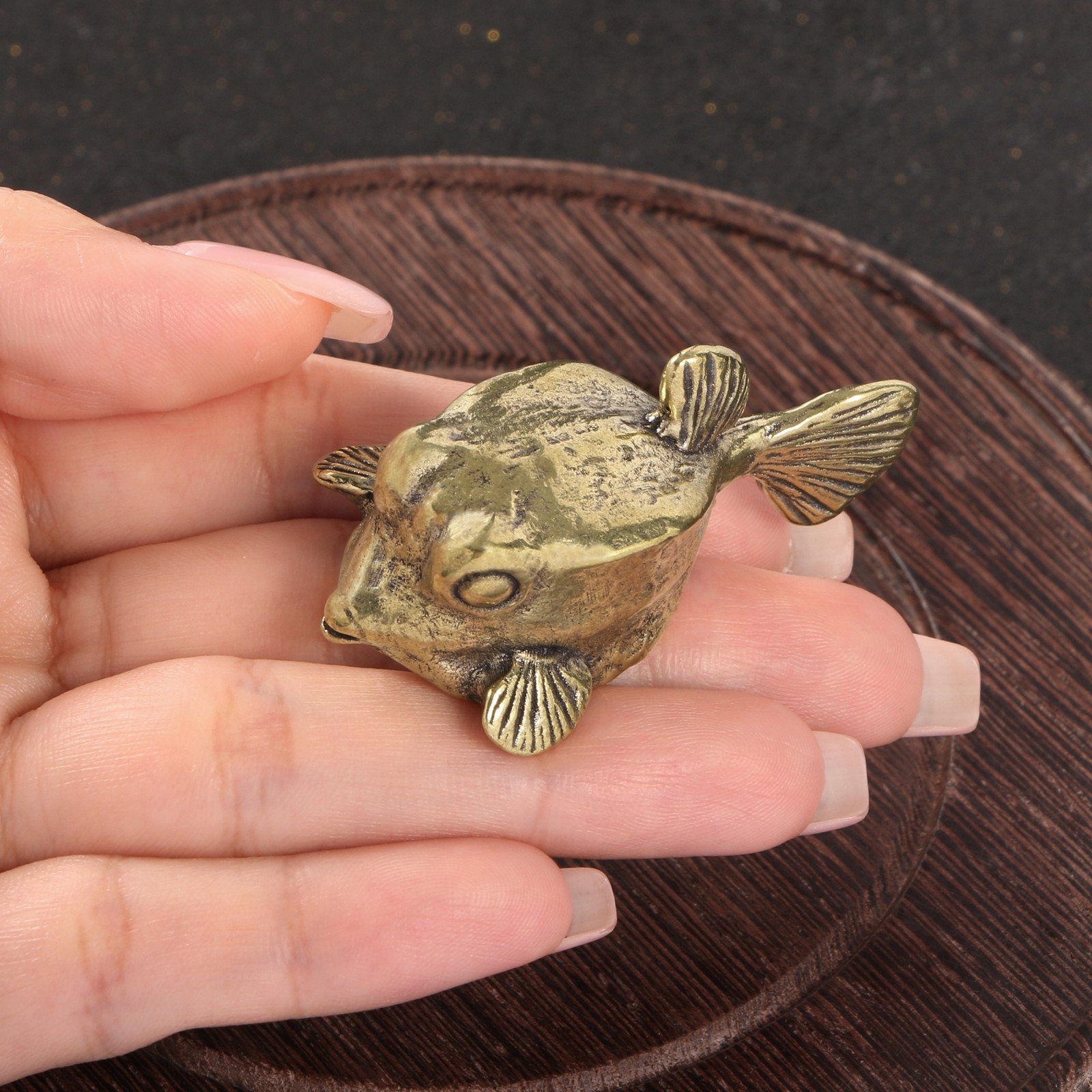 1Pc Solid Brass Boxfish Sculpture Vintage Tea Pet Ornament Deep Sea Fish Decor