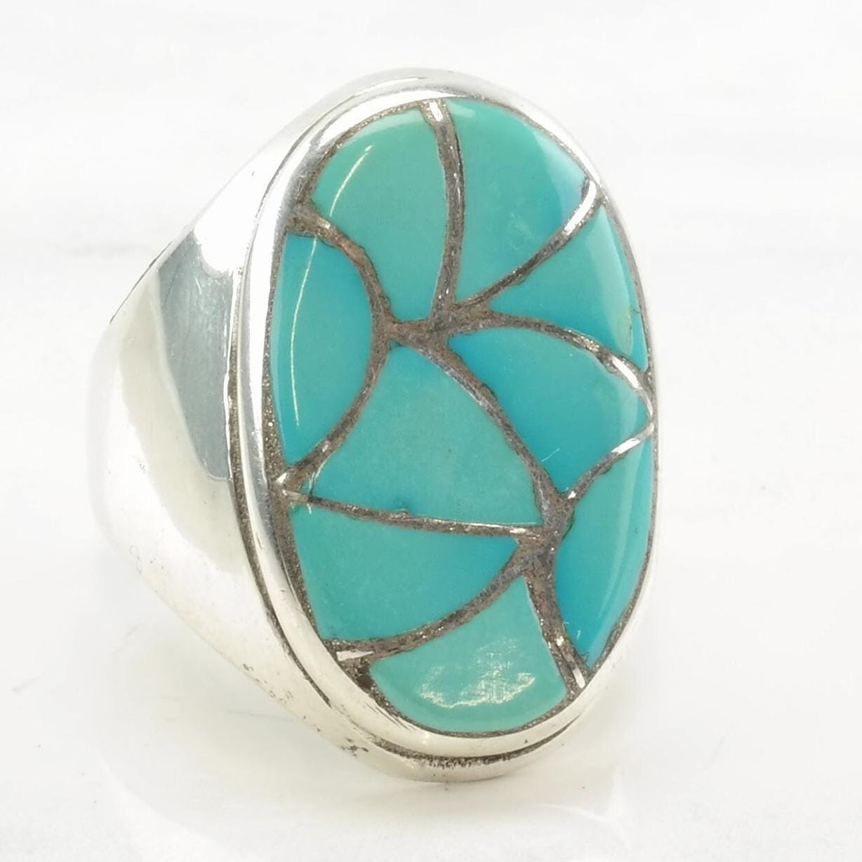 Zuni Fishscale Inlay Sterling  Silver Ring  Size 10