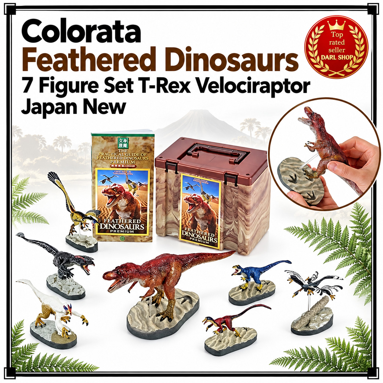 Colorata Feathered Dinosaurs 7 Figure Set T-Rex Velociraptor Japan New