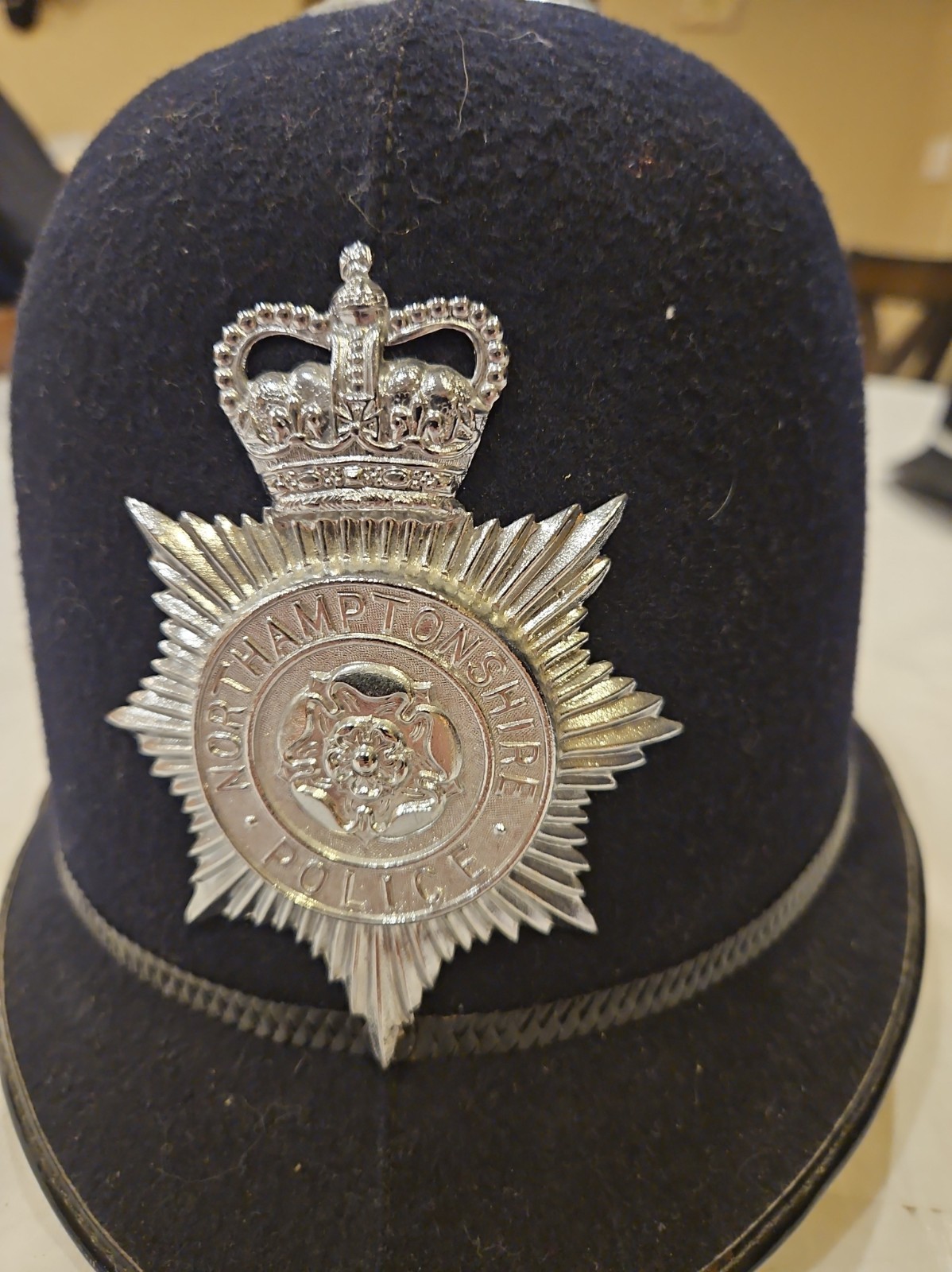 Vintage Northamptonshire Police Custodian Helmet British Bobby Rose Top Hat
