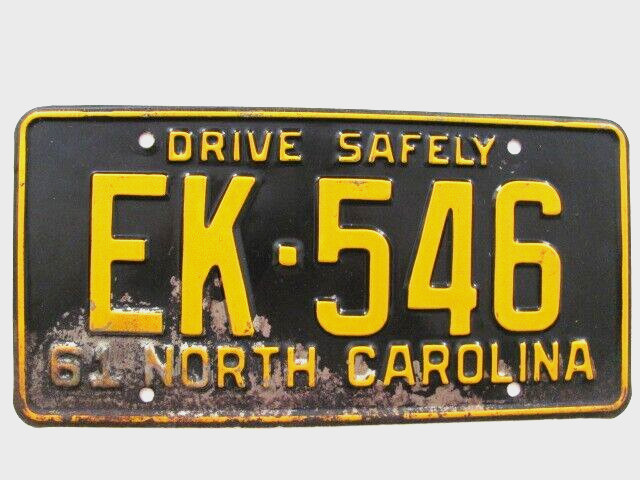 1961 NORTH CAROLINA NC LICENSE PLATE TAG, EK-546, ORIGINAL