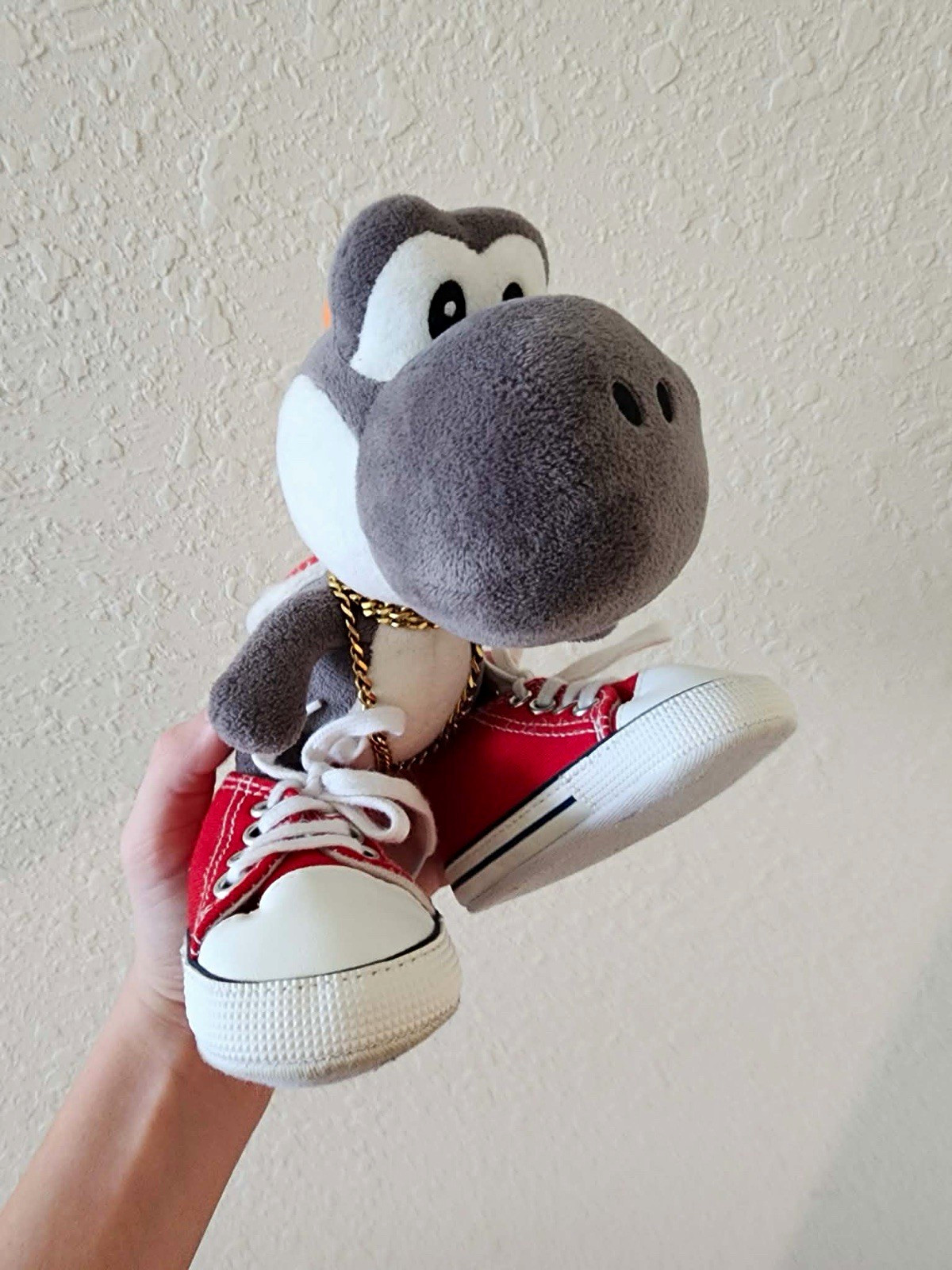 ON HOLD for ri650 Yoshi Black Plush Custom SML Super Mario Logan Sneakers Chain