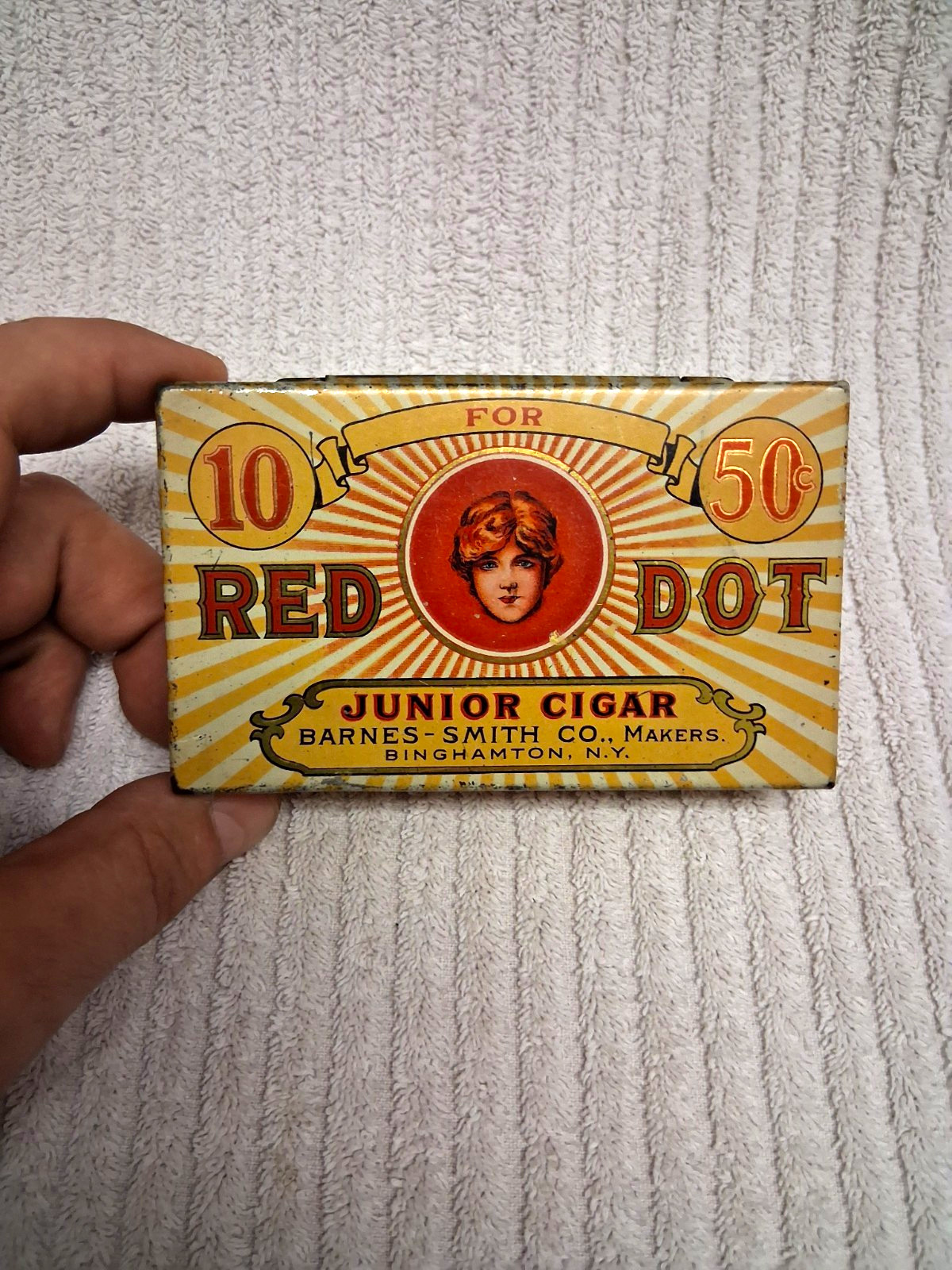 Vintage, Early 1900\'s, Red Dot Junior Cigar Tin, Barnes-Smith Co. Binghamton NY