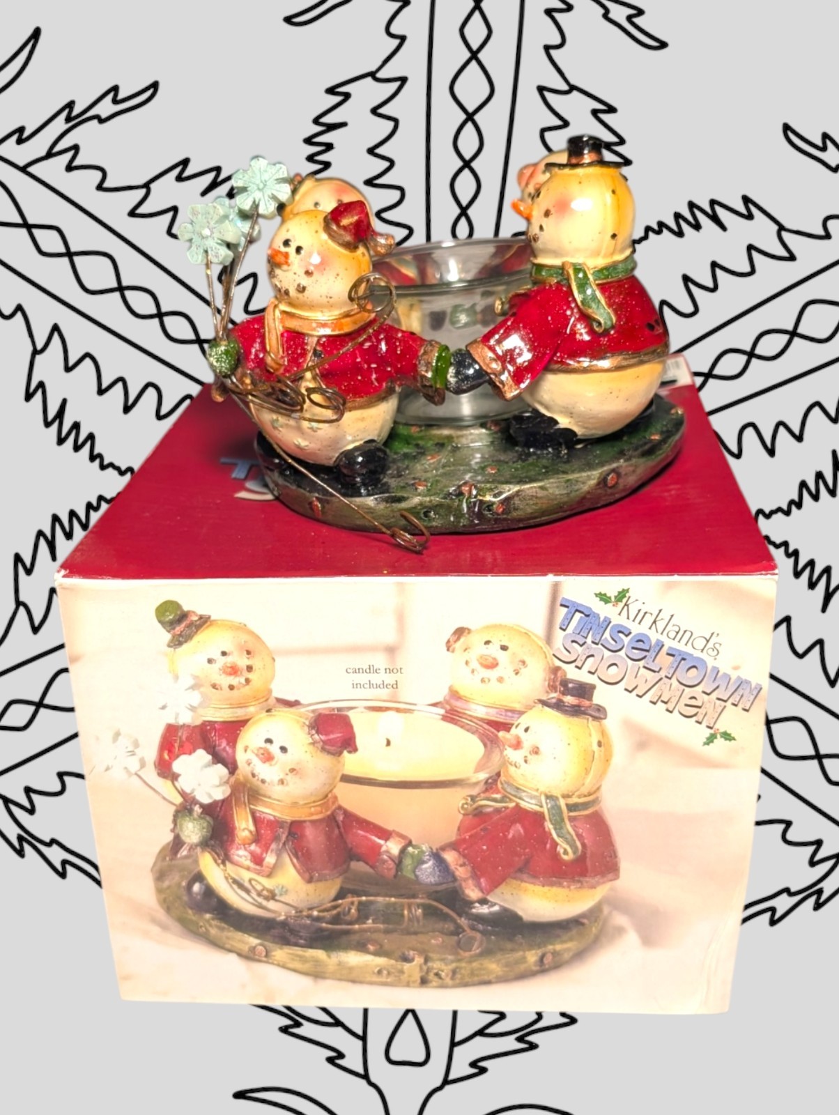 KIRKLAND'S Tinseltown Snowmen CHRISTMAS Ceramic Votive Candle Holder with Box