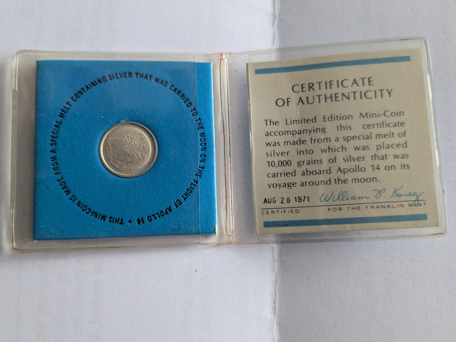 Apollo 14 Mini Silver Coin Certificate of Authenticity Included HISTORIC Journey