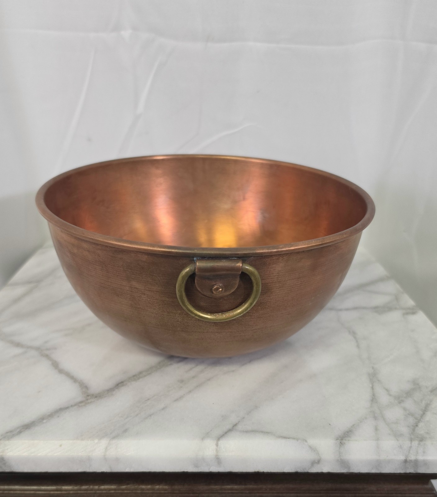Vintage Heavy Copper Mixing Bowl 8 1/2” Brass Ring Round Bottom Rolled Edge