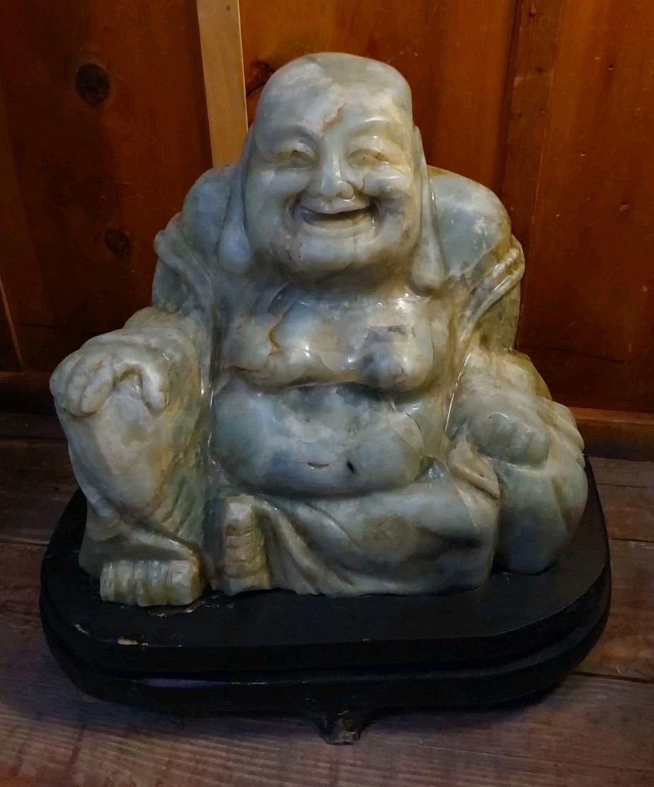 Serpentine Carved Laughing Stone 15 X 17 X 11.5\