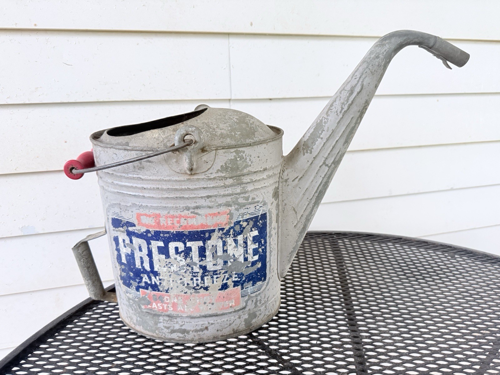 Vintage 1930s-40s Large Metal Prestone Anti- Freeze Can with Spout