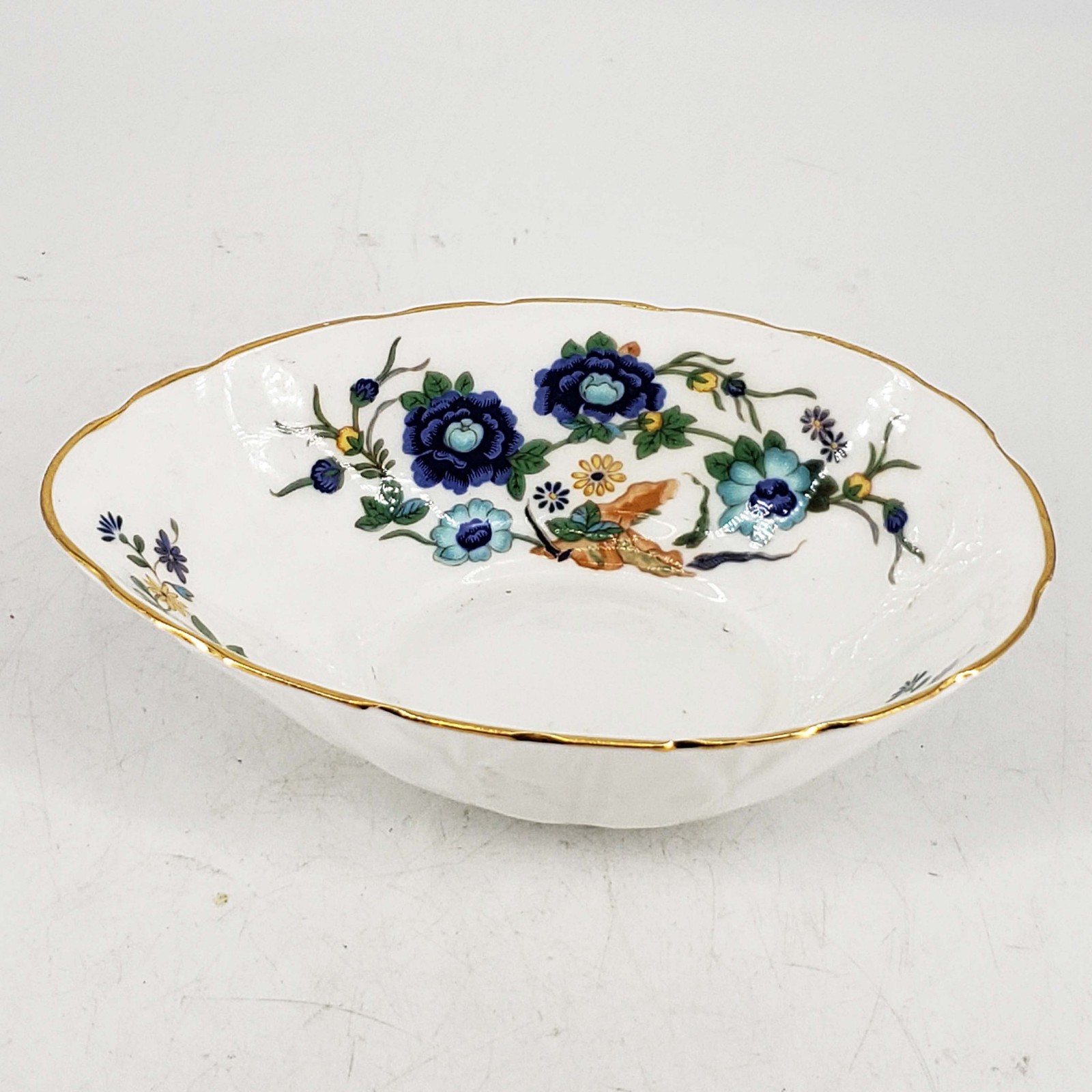 Aynsley England Marlina floral trinket candy dish Bone China gold blue