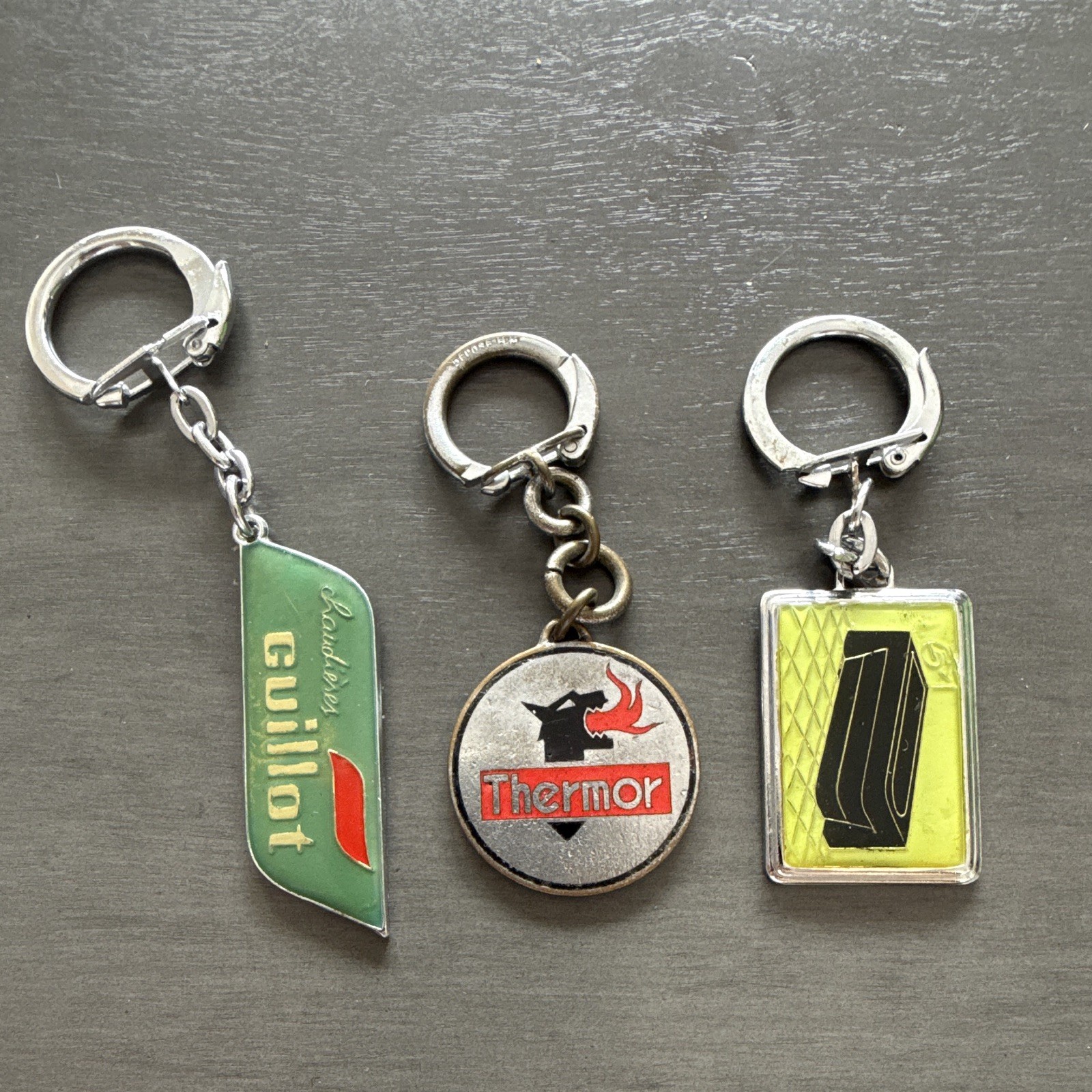 Lot of 3 Vintage Advertising Metal Keychains Guillot Thermor