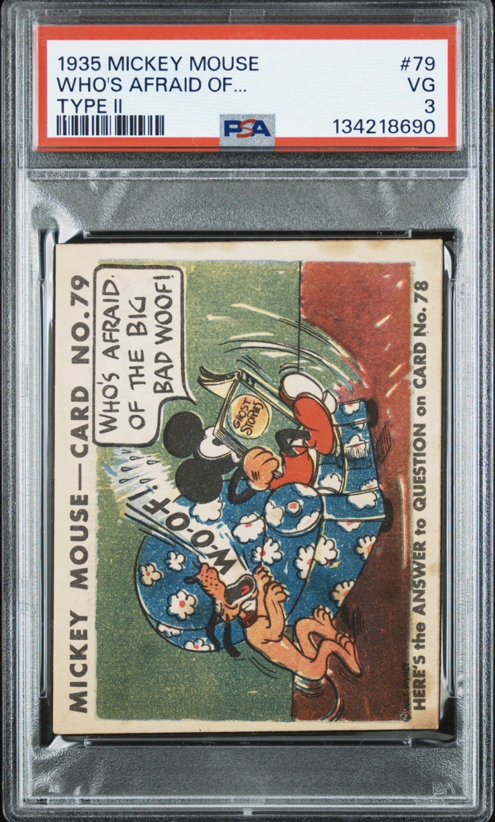 1935 MICKEY MOUSE GUM CARD #79 TYPE 2 R89 RARE GRADE PSA 3 VG WHOS AFRAID OF…