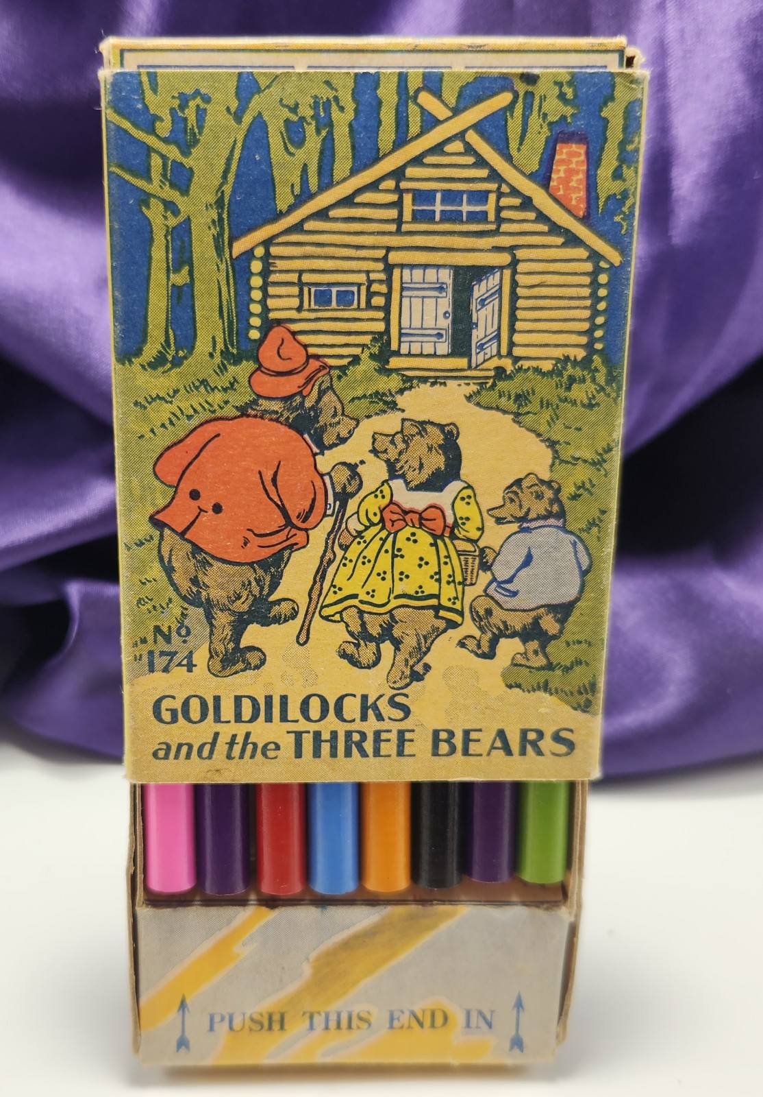 Vintage Eberhard Faber Goldilocks Three Bears No174 8 Pencils EASEL Box 1930s V3