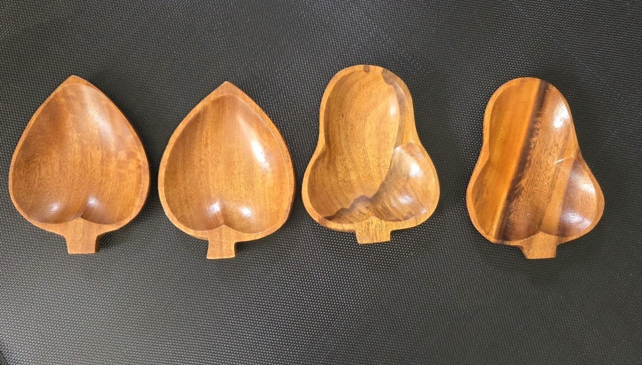 Set Of 4 Vtg MCM Tiki Wood Leaf Pepper Snack Bowls 70s 80s Retro Set 6 In 