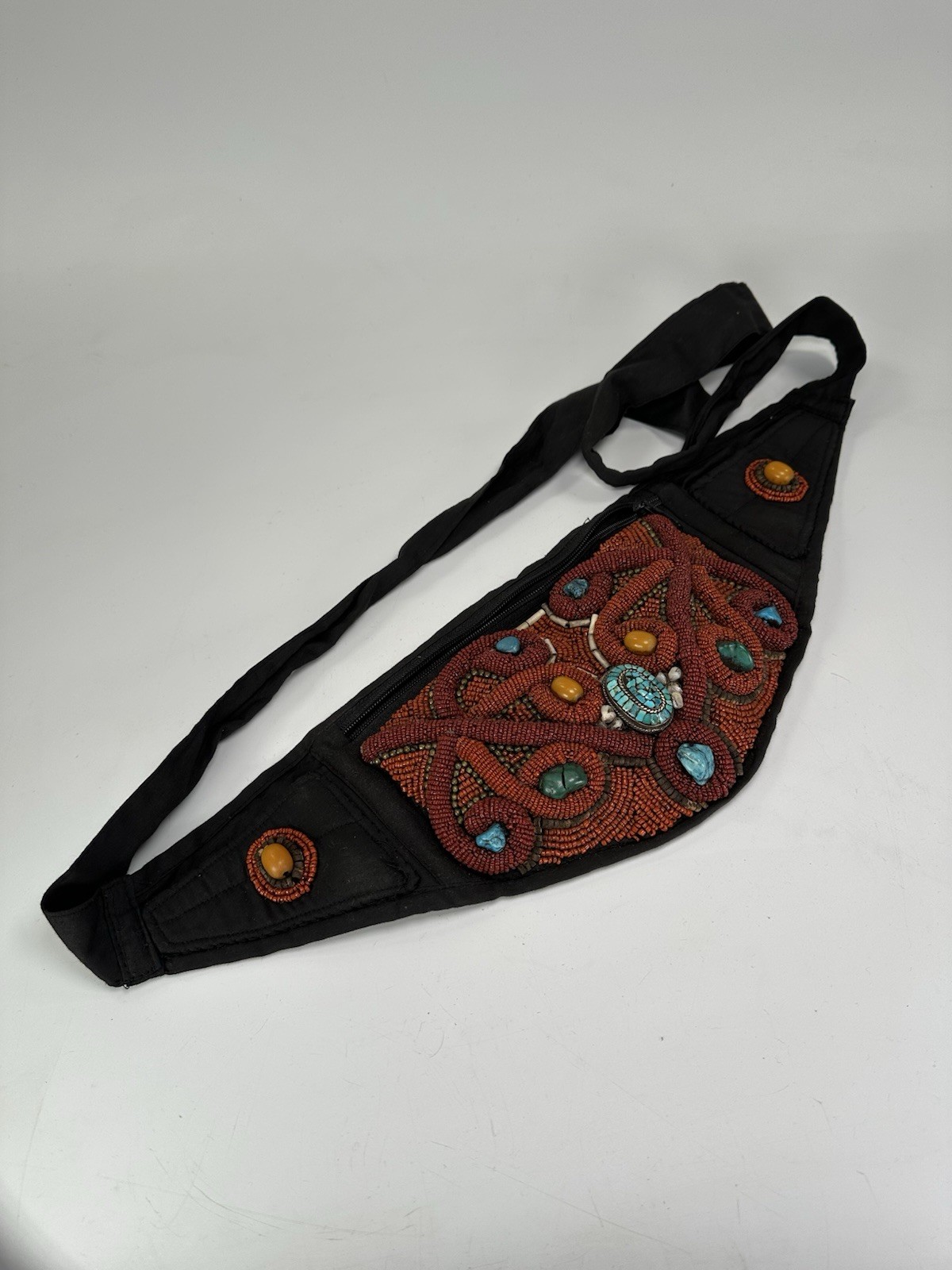 Antique Tibetan Nepalese Ladakh Kebuk Turquoise Carnelian Red Coral Pouch Bag