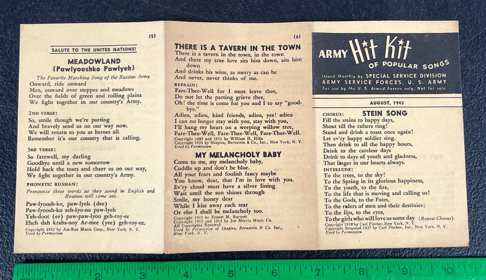 WWII 1943 US Army Hit Kit Popular Songs Music