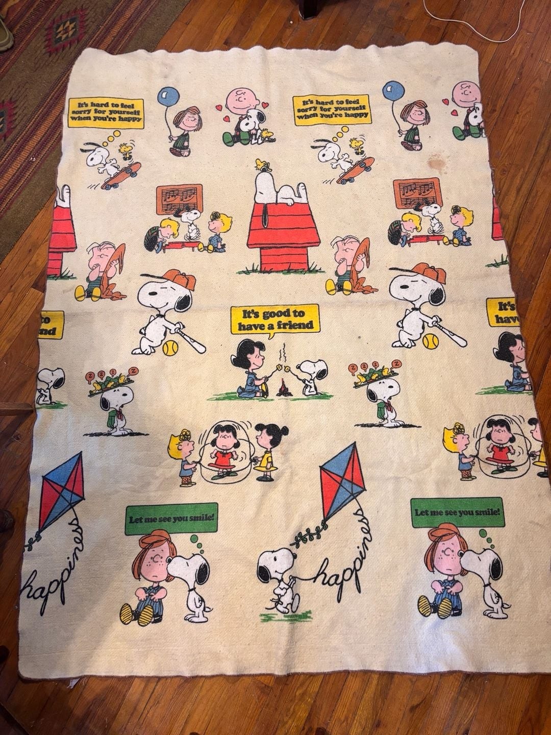 Vintage 1971 Peanuts Snoopy Happiness Blanket