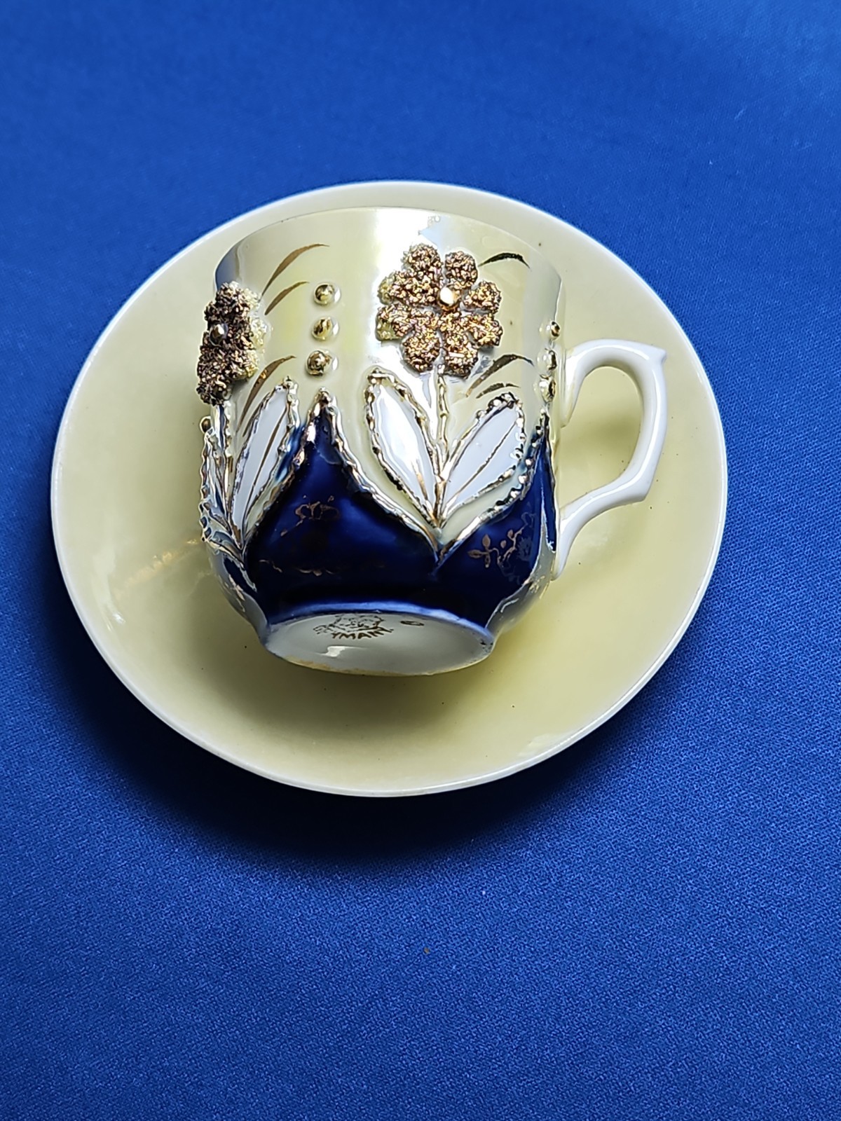 Antique Victorian FARGO N DAKOTA Souvenir Teacup Saucer Gold Gilt Applied Flower