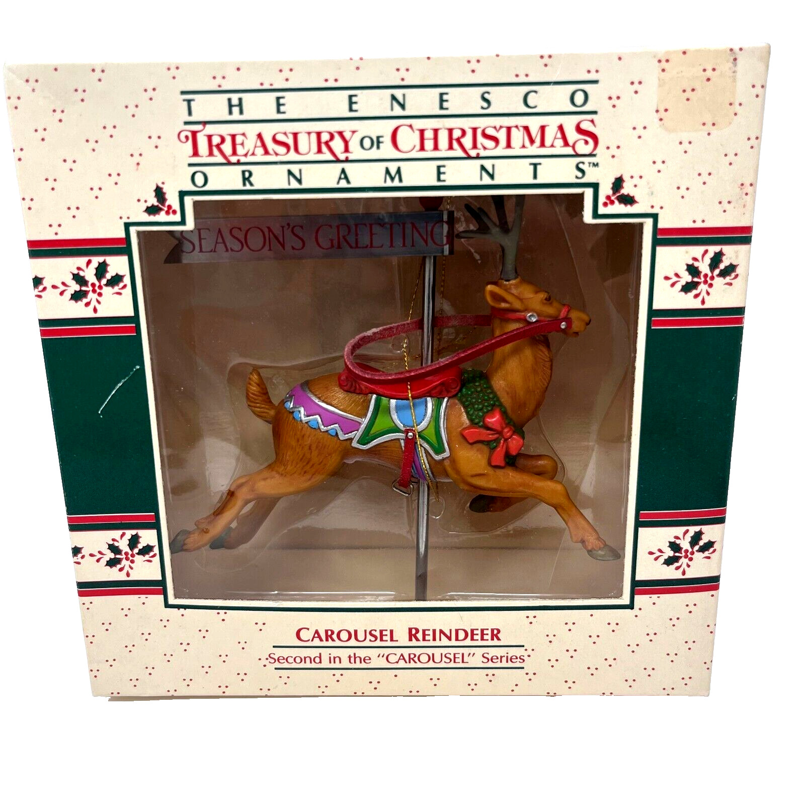 Enesco Carousel Reindeer Ornament 1985 Treasury Christmas Seasons Greeting NOS