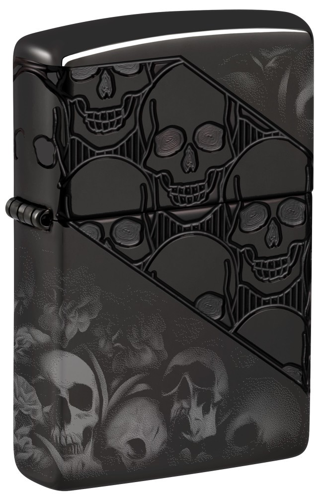 Zippo Skull Collage Design Armor® High Polish Black Windproof Pocket Lighter,...