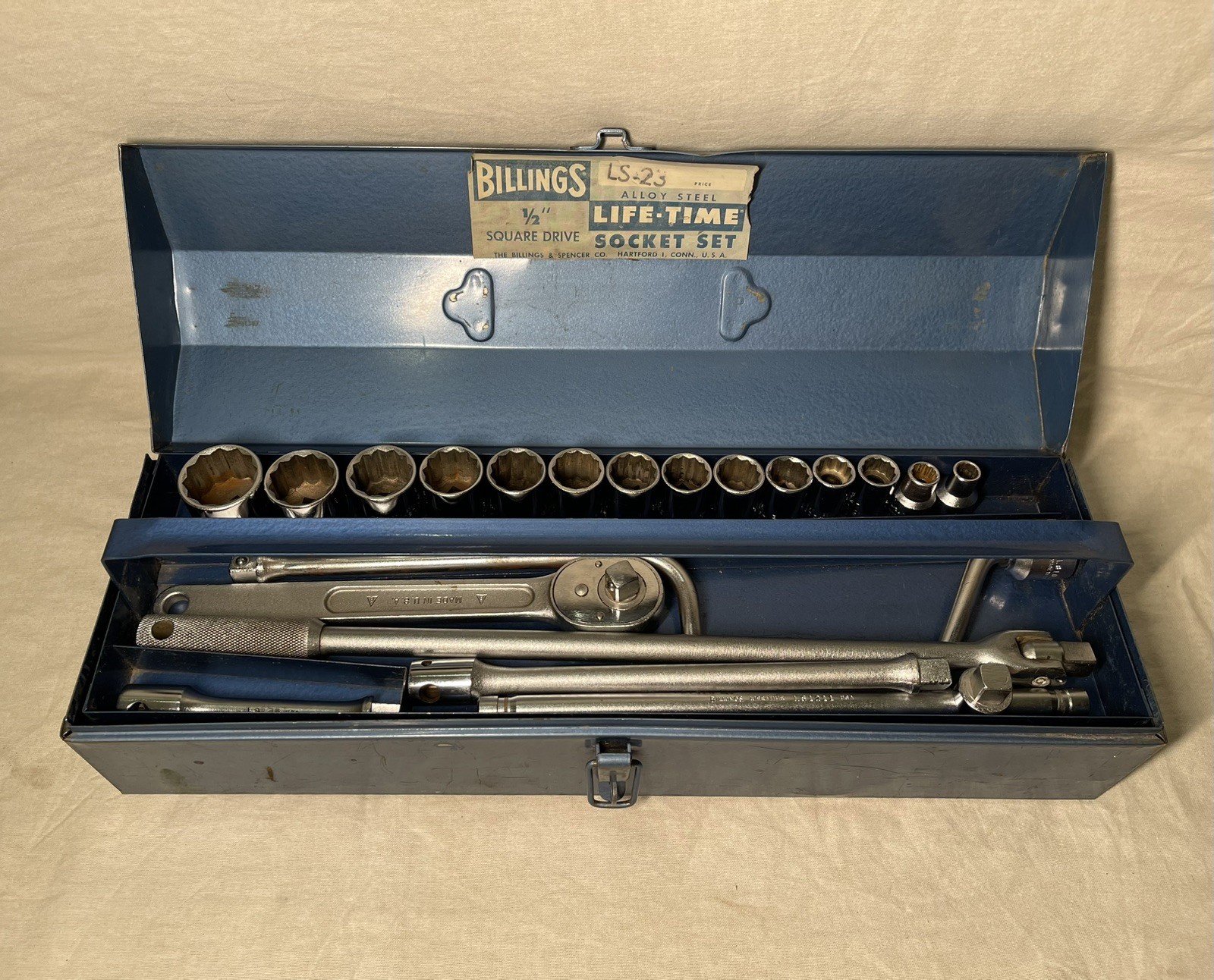 Vintage Billings 1/2” Drive Lifetime Socket Set LS23 20 Piece