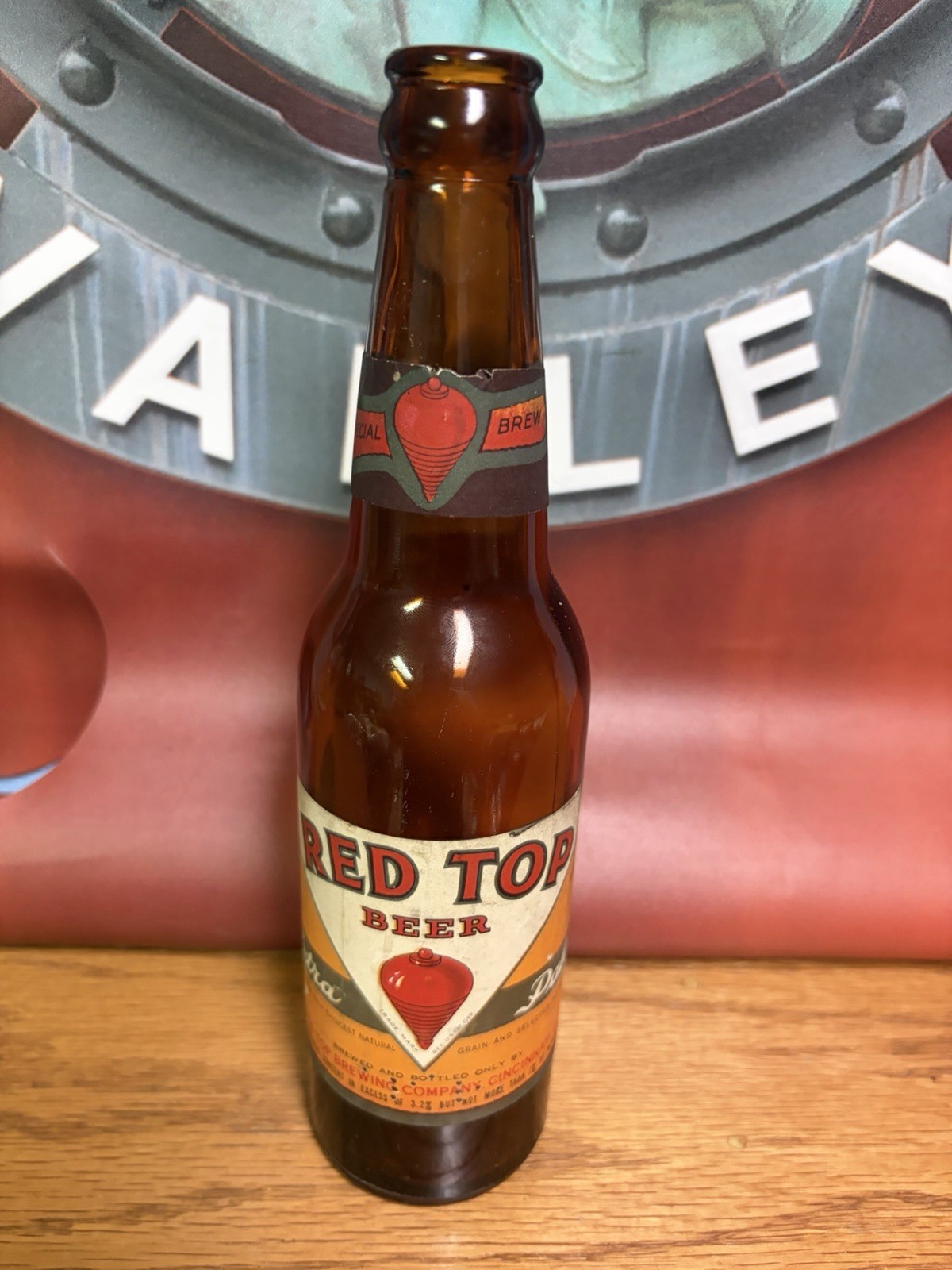 Red top Beer Bottle Old Beer Bottle W Paper Label Cincinnati Oh