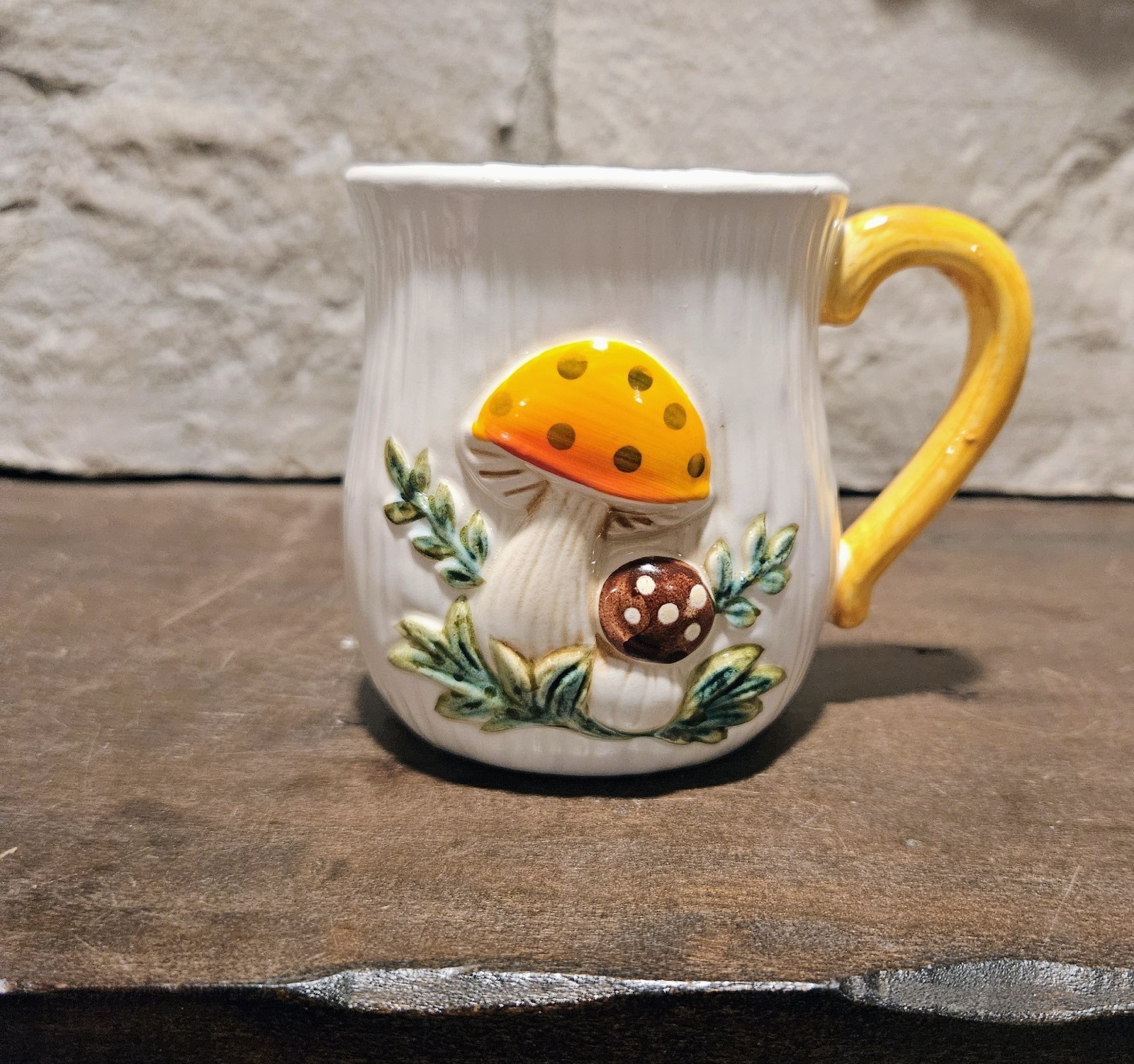 Vintage 1970s Sears Roebuck Merry Mushroom Ceramic Coffee Mug Cup Japan Retro