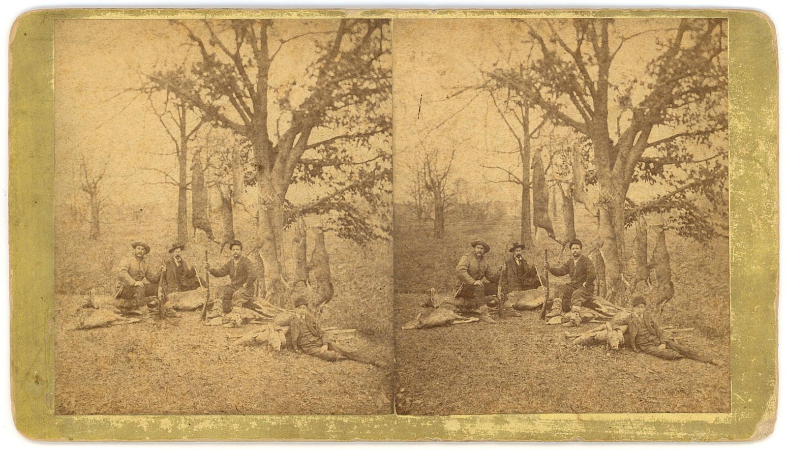MICHIGAN STEREOVIEW - Hunters & Spoils after Upper Peninsula Trip - c1880 RARE