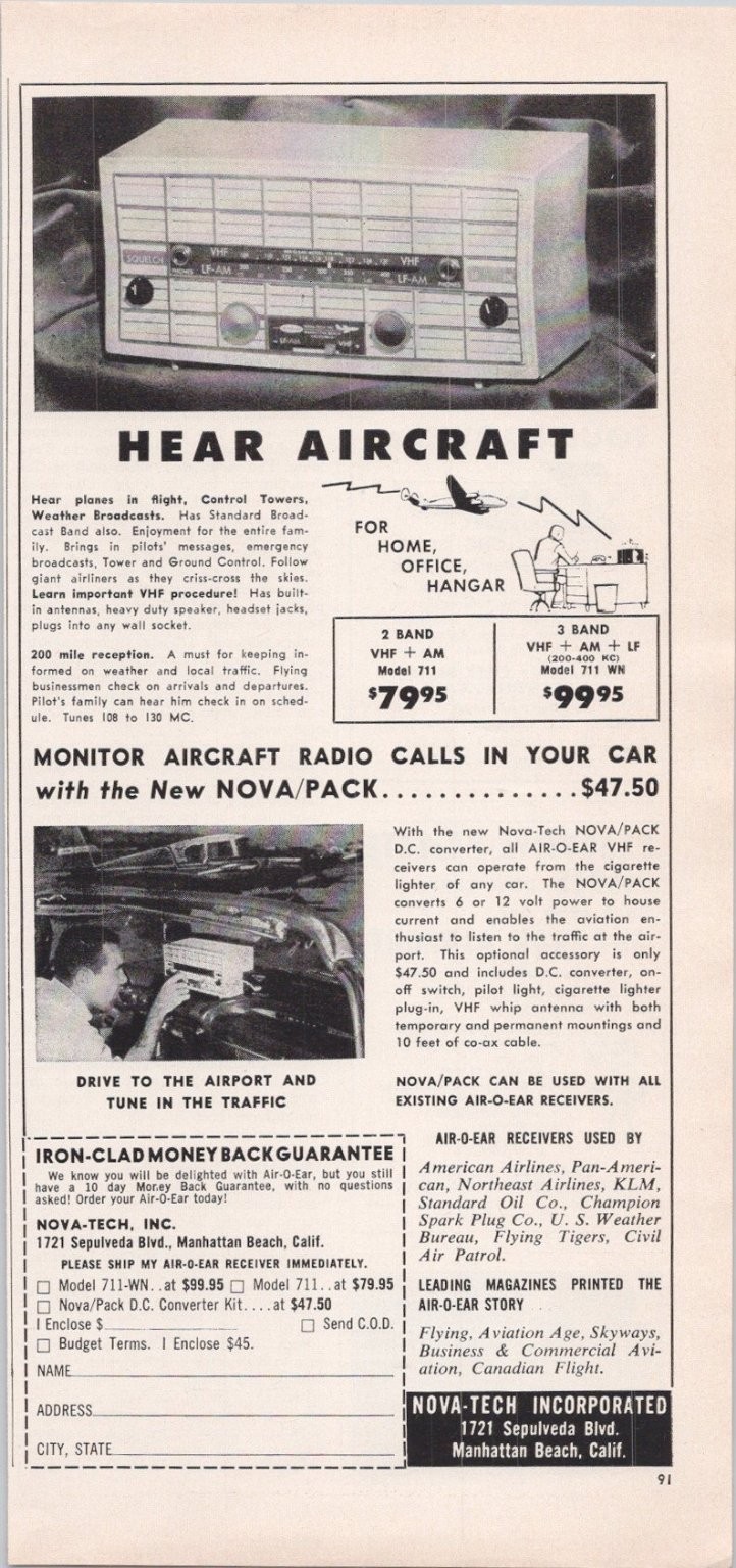 Nova-Tech Air-O-Ear Aircraft Radio Print Ad 1959 Vintage Aviation