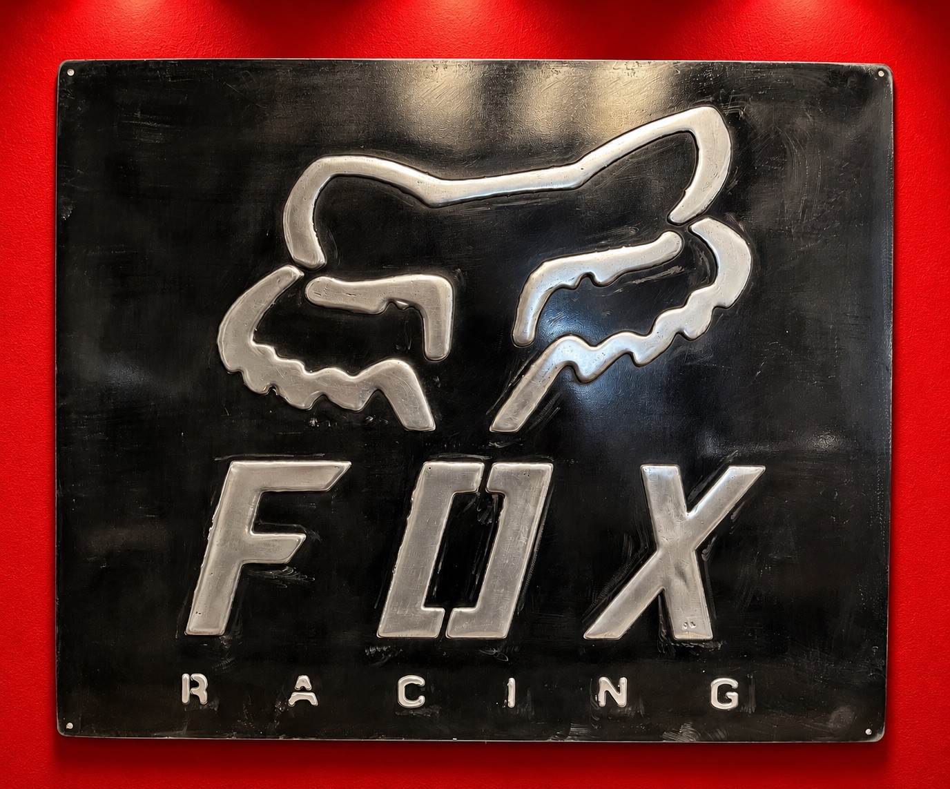 Fox Racing Garage Sign 20x24” Hand Cast Aluminum Relief Metal Wall Art