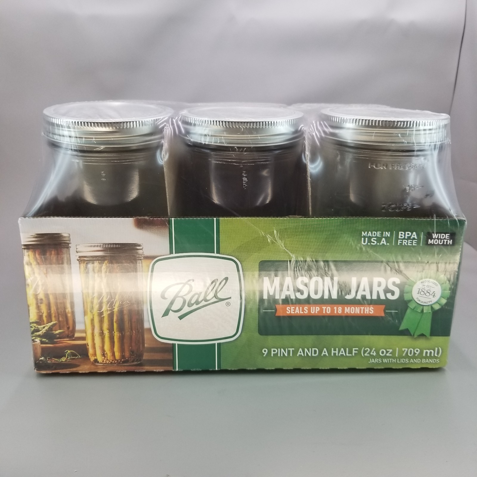 BALL 24 oz Pint & A Half Wide Mouth Mason Jars DISCONTINUED New Sealed Case of 9