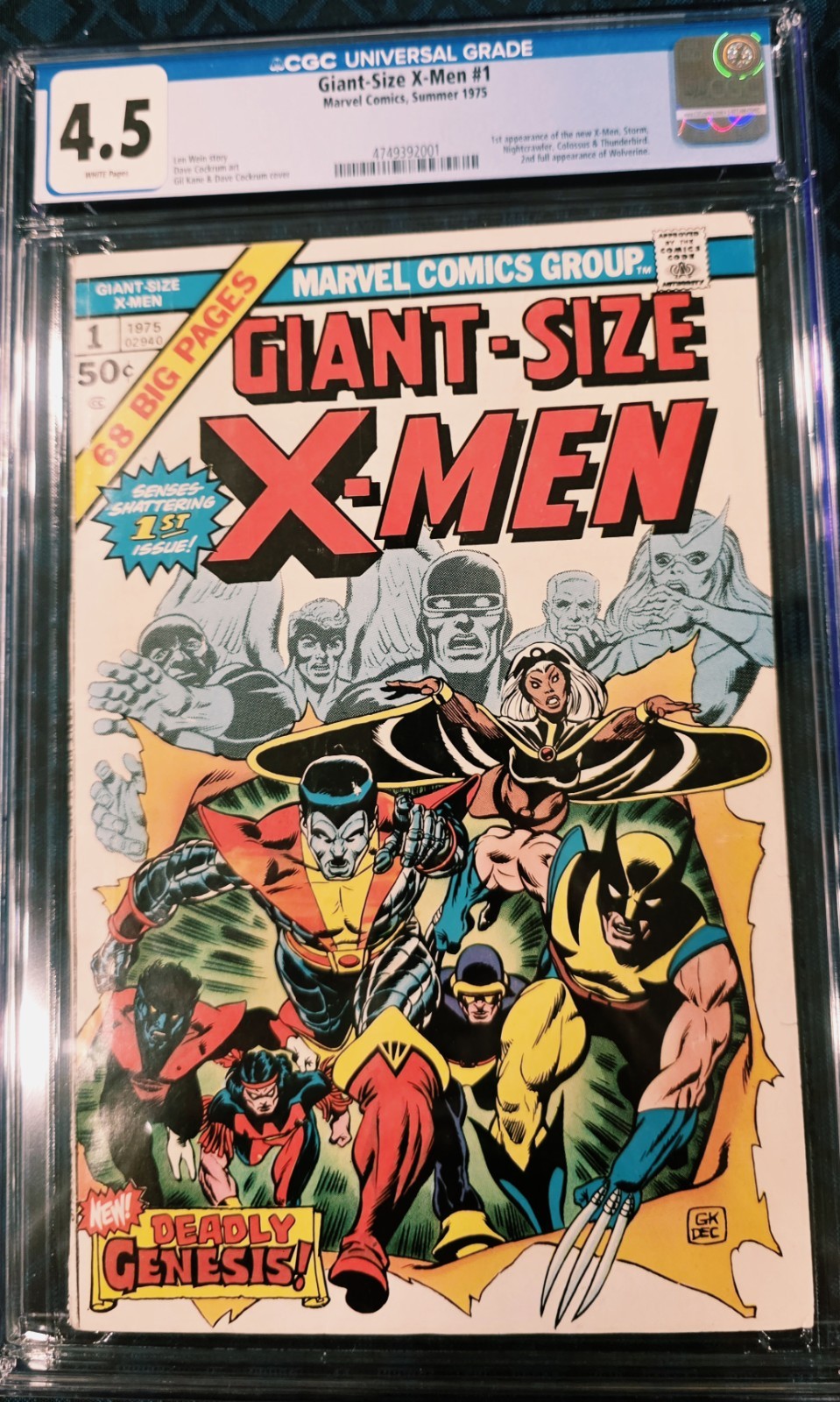 Marvel Giant-Size X-Men #1, 1975 CGC  4.5 WHITE PAGES Key w/1st Appearances