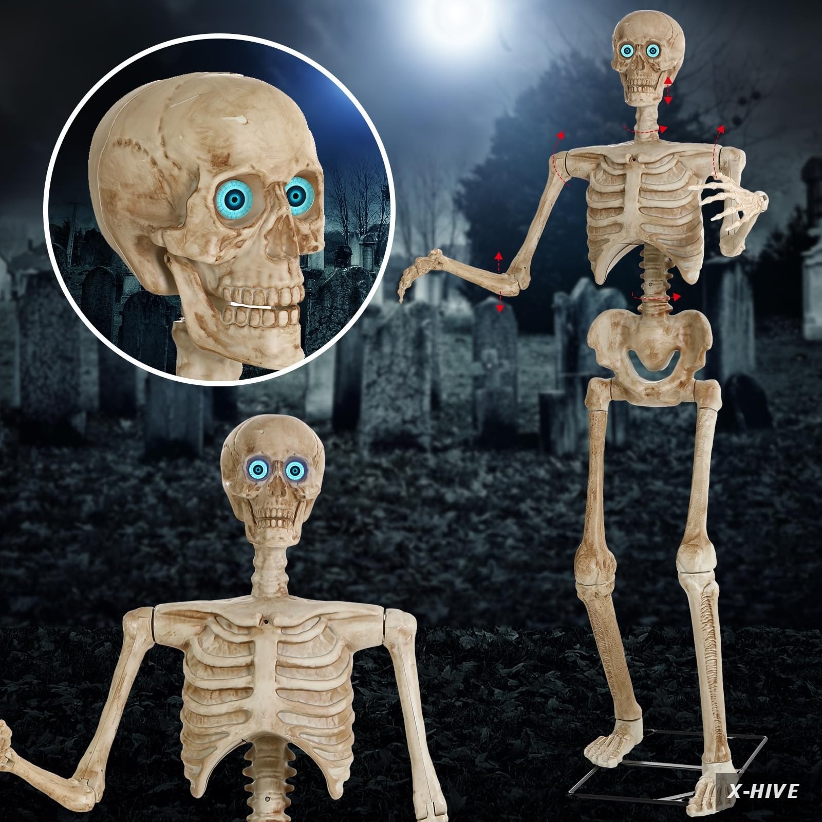 5.3 Ft Halloween Skeleton Decoration Skeleton Grim Animatronic Talking with Cree