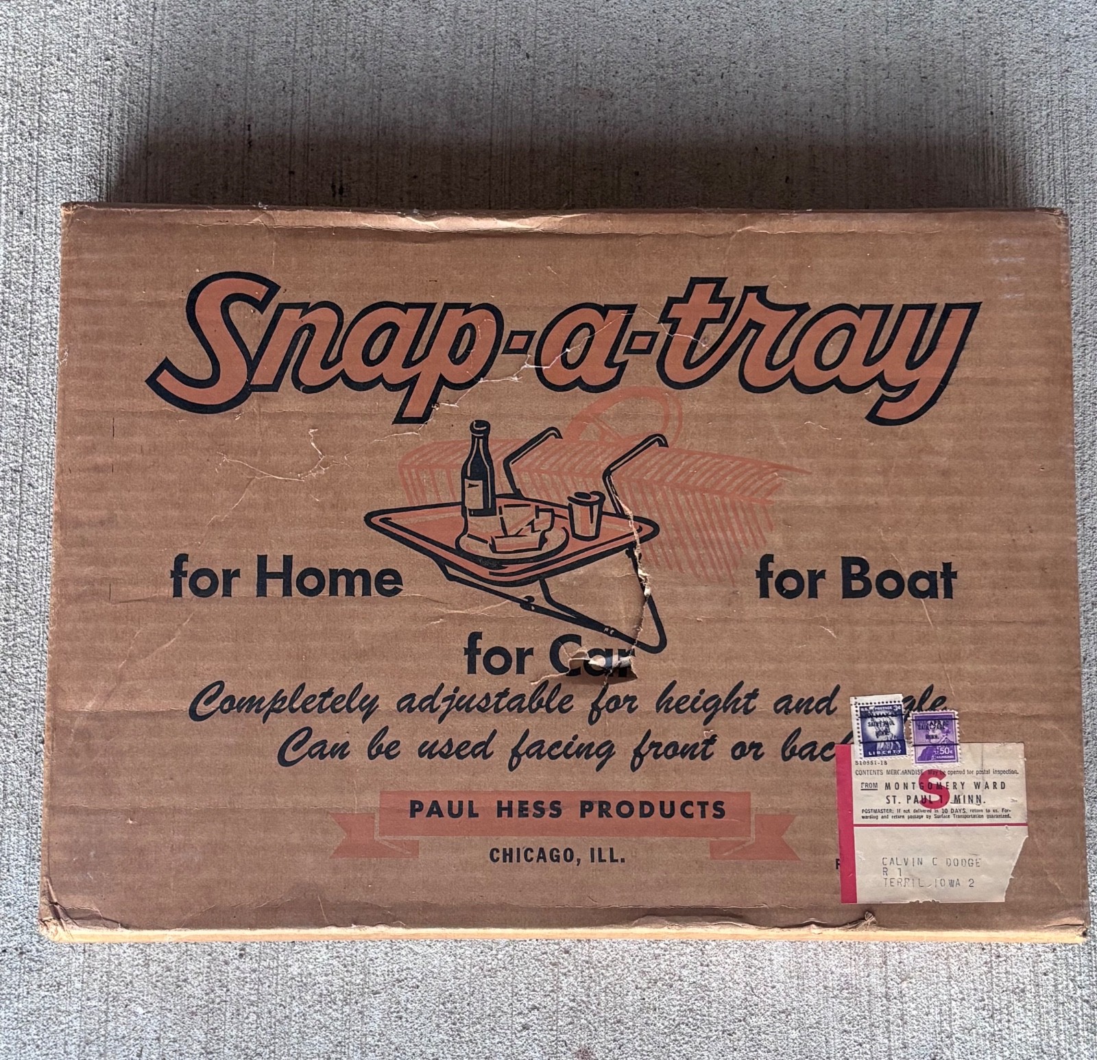 Vintage Snap-A-Tray Paul Hess Products Chicago Collapsible Car Tray Sealed Box