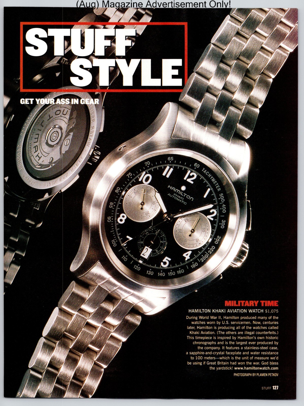 Hamilton Khaki Aviation Watch Military Timepiece Stainless 2003 Advertisement