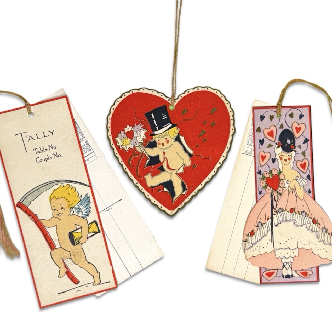 Vintage 1920s Gibson Art Co Bridge Tally Cards Lot of 3 Valentine Cupid Art Deco