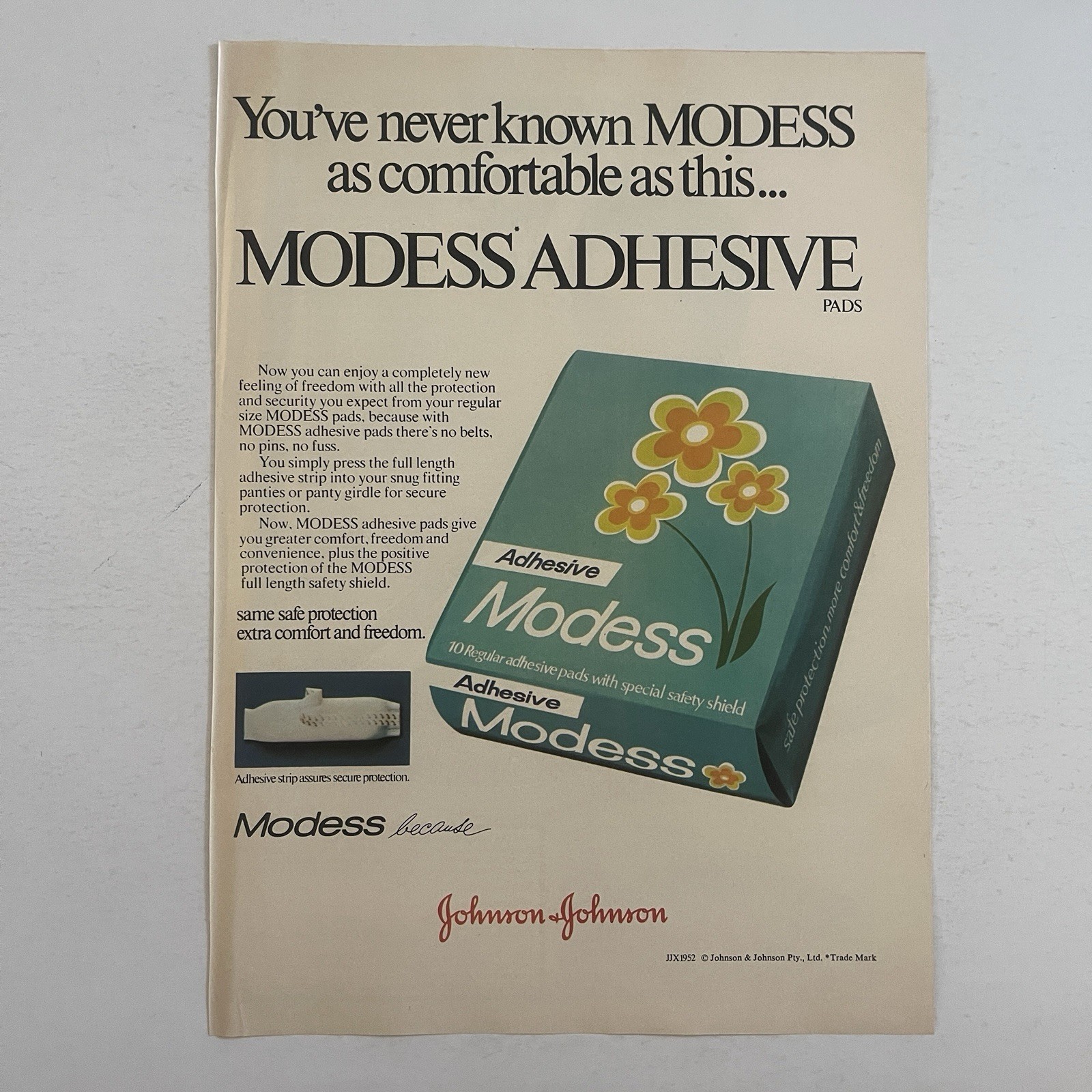 Modess Adhesive Pads Feminine Hygiene Magazine Advert~ Vintage 1976 PRINT AD 70s