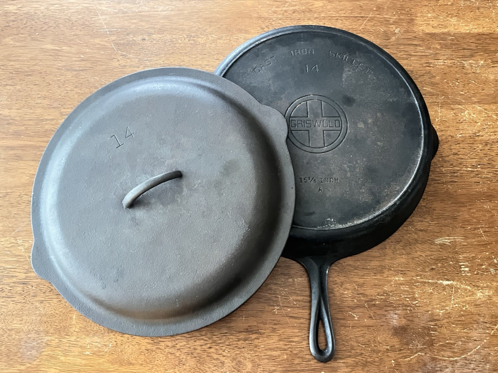 Antique 15 1/4 Griswold #14 -A Cast Iron Skillet  With A Lid See Description