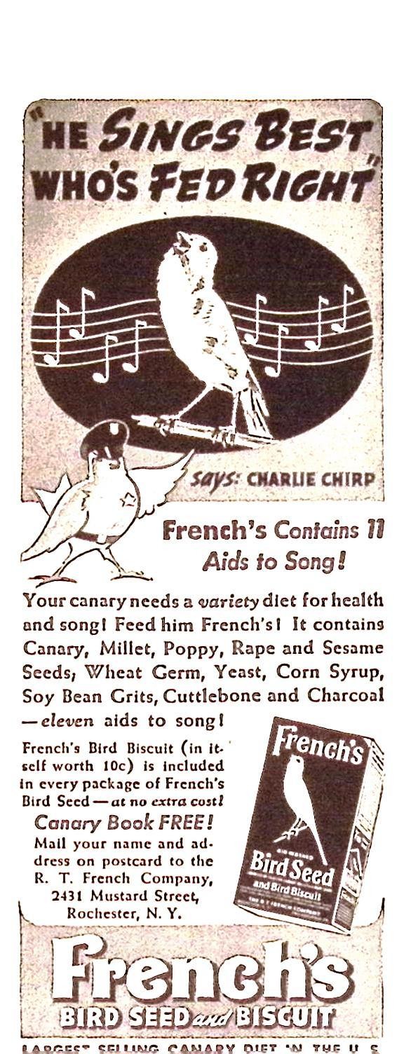 French\'s Vintage Magazine Ad Canary Bird Seed Biscuit 1941